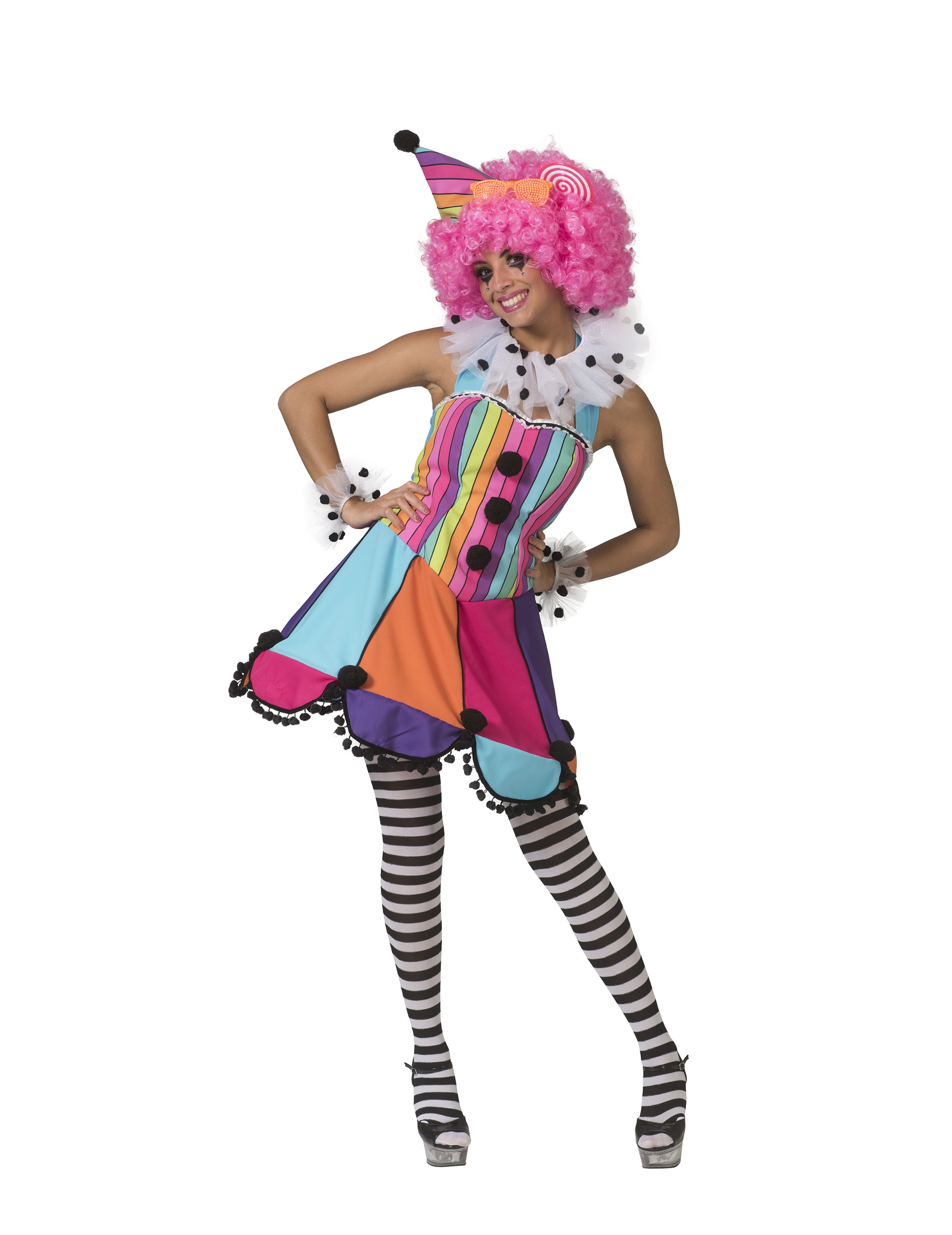 Déguisement robe arc-en-ciel clown femme
