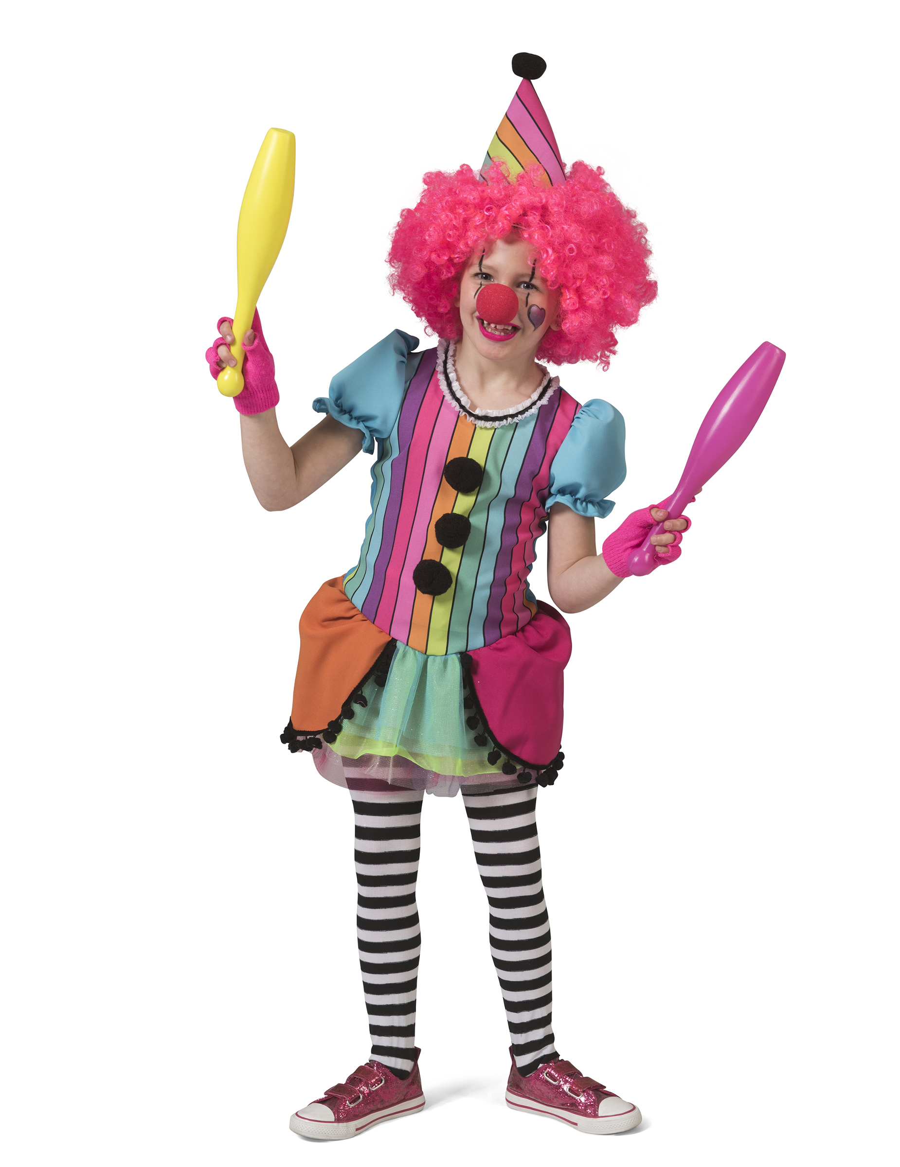 Déguisement clown joyeux arc-en-ciel fille