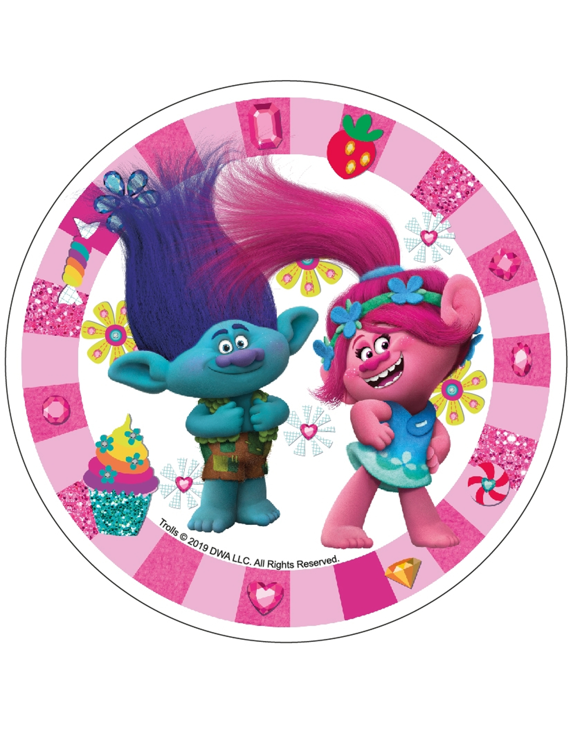 Disque en azyme Trolls rose 21 cm