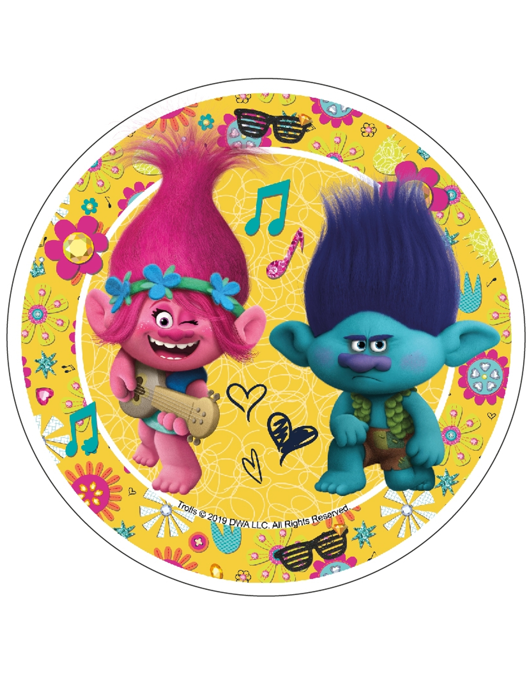 Disque en azyme Trolls jaune 21 cm