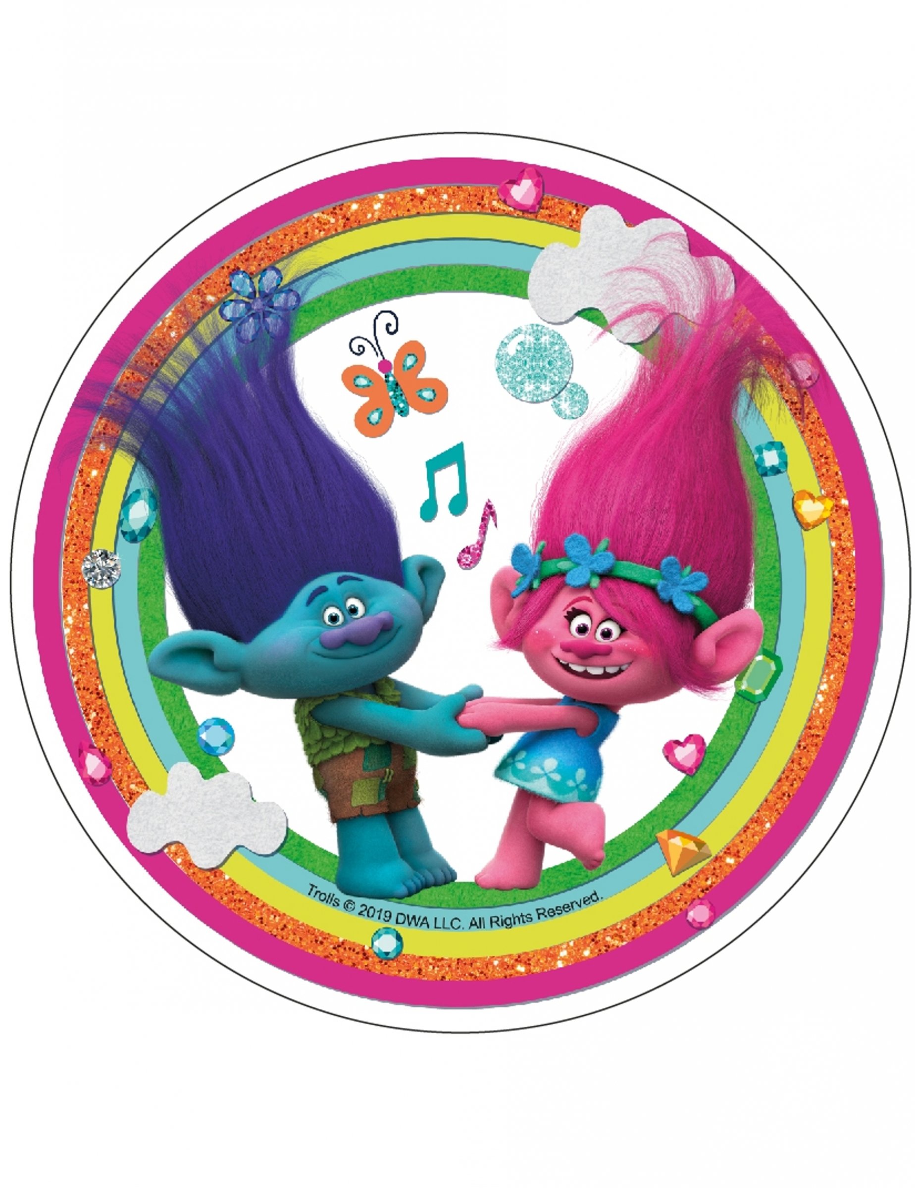 Disque en azyme Trolls arc-en-ciel 21 cm