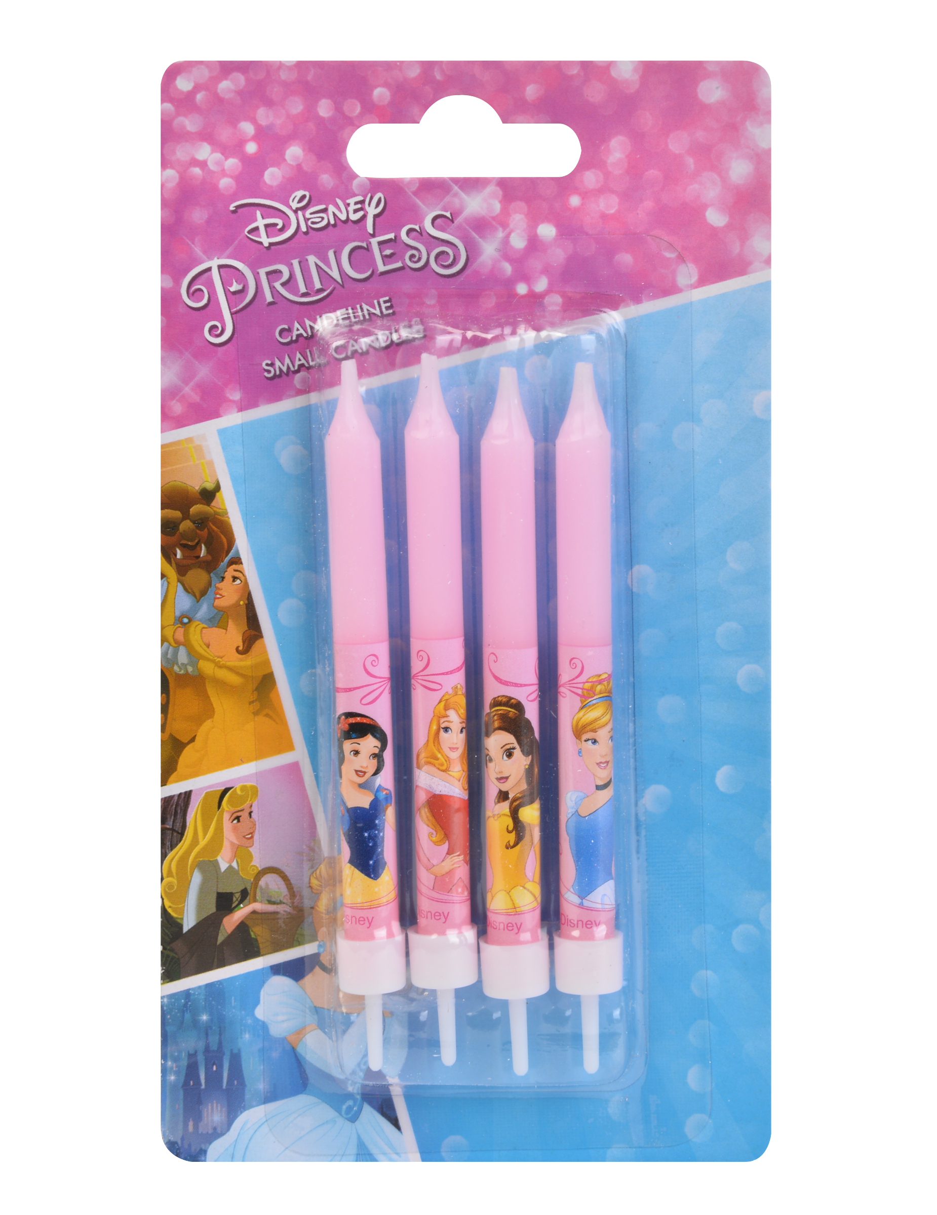 4 Bougies d'anniversaires Princesses Disney roses 9 cm