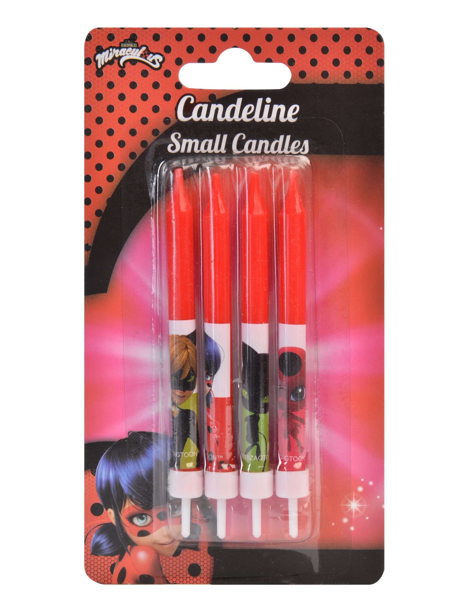 4 Bougies d'anniversaires Ladybug rouges 9 cm