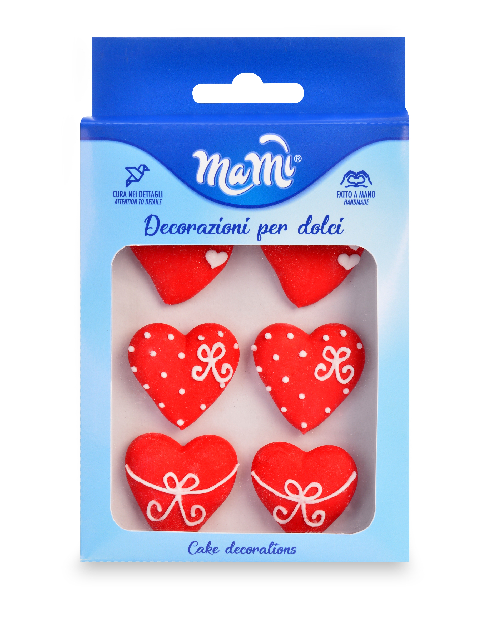 6 Petits c urs décoratifs en sucre rouges 3 cm