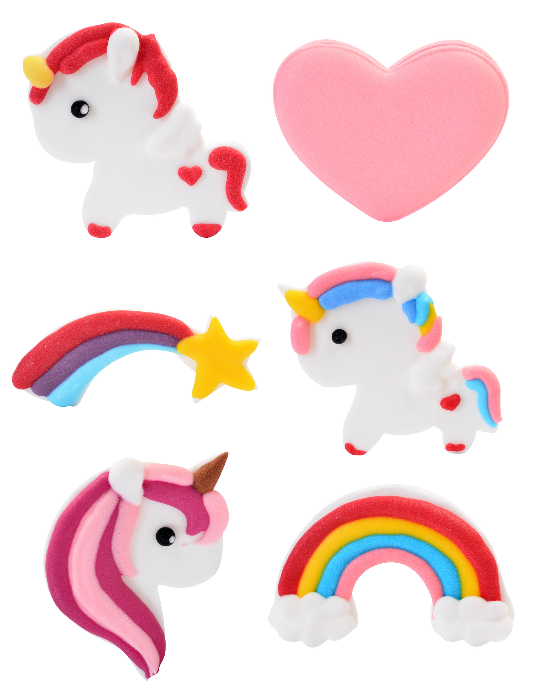 6 Décorations en sucre licorne 4 x 3 cm