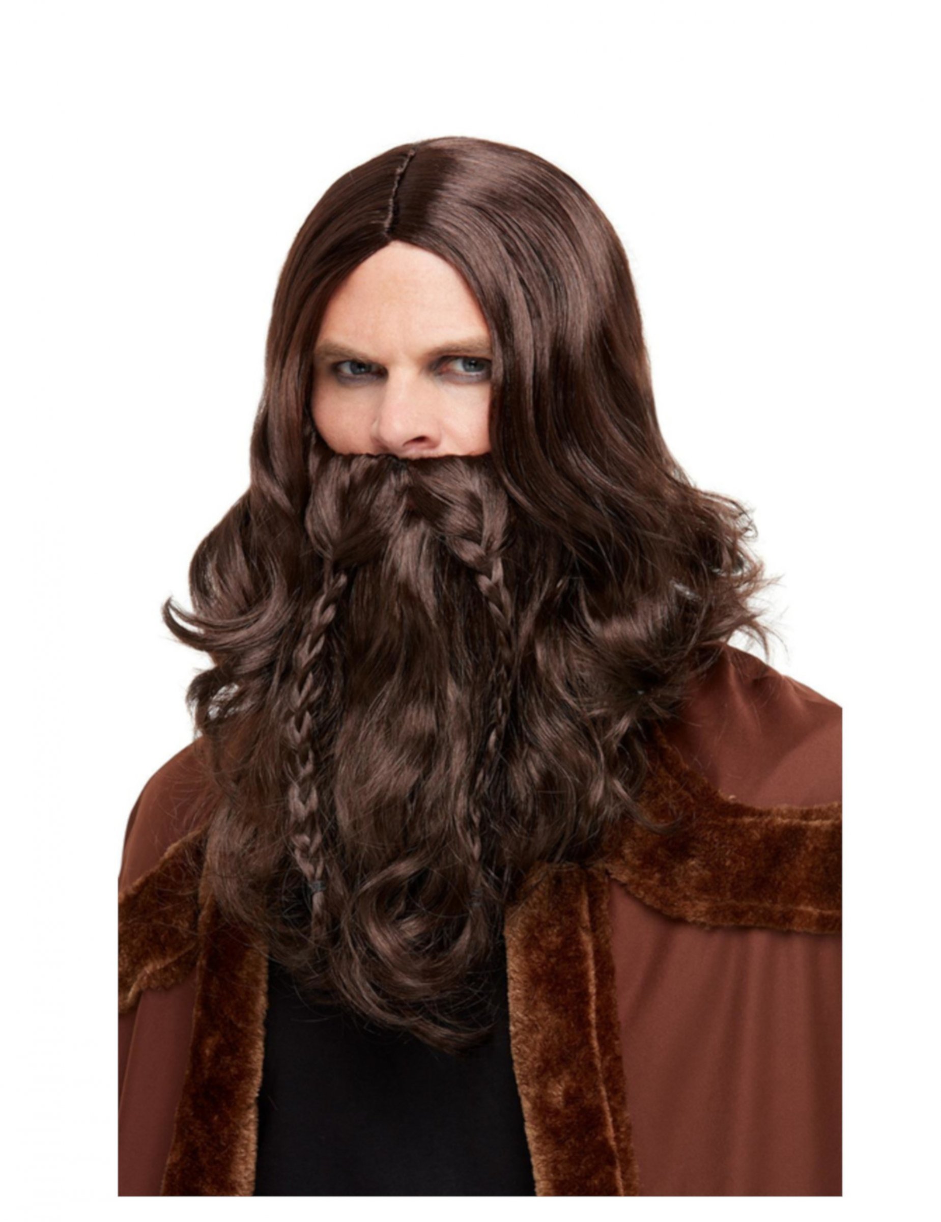 Barbe et perruque Viking marron adulte