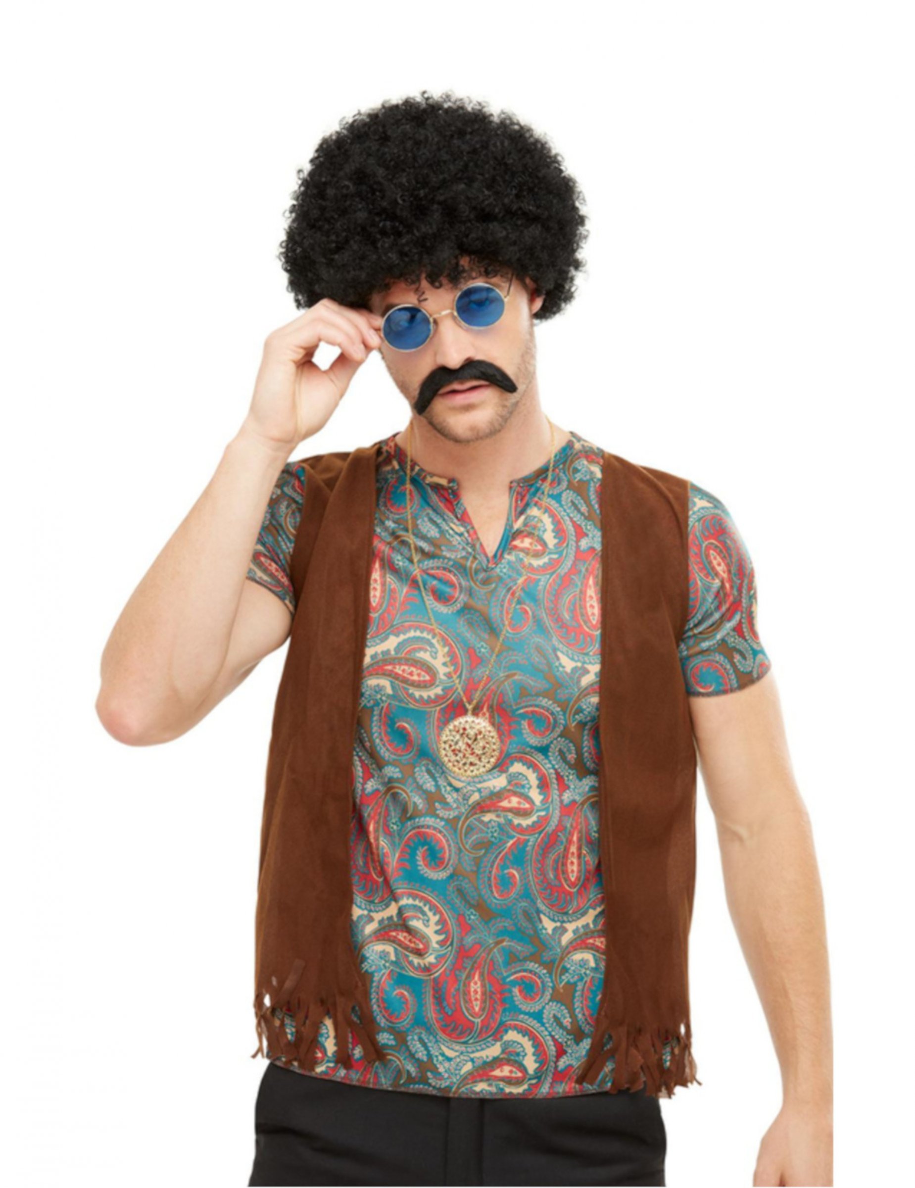 Kit perruque et accessoires hippie multicolore homme