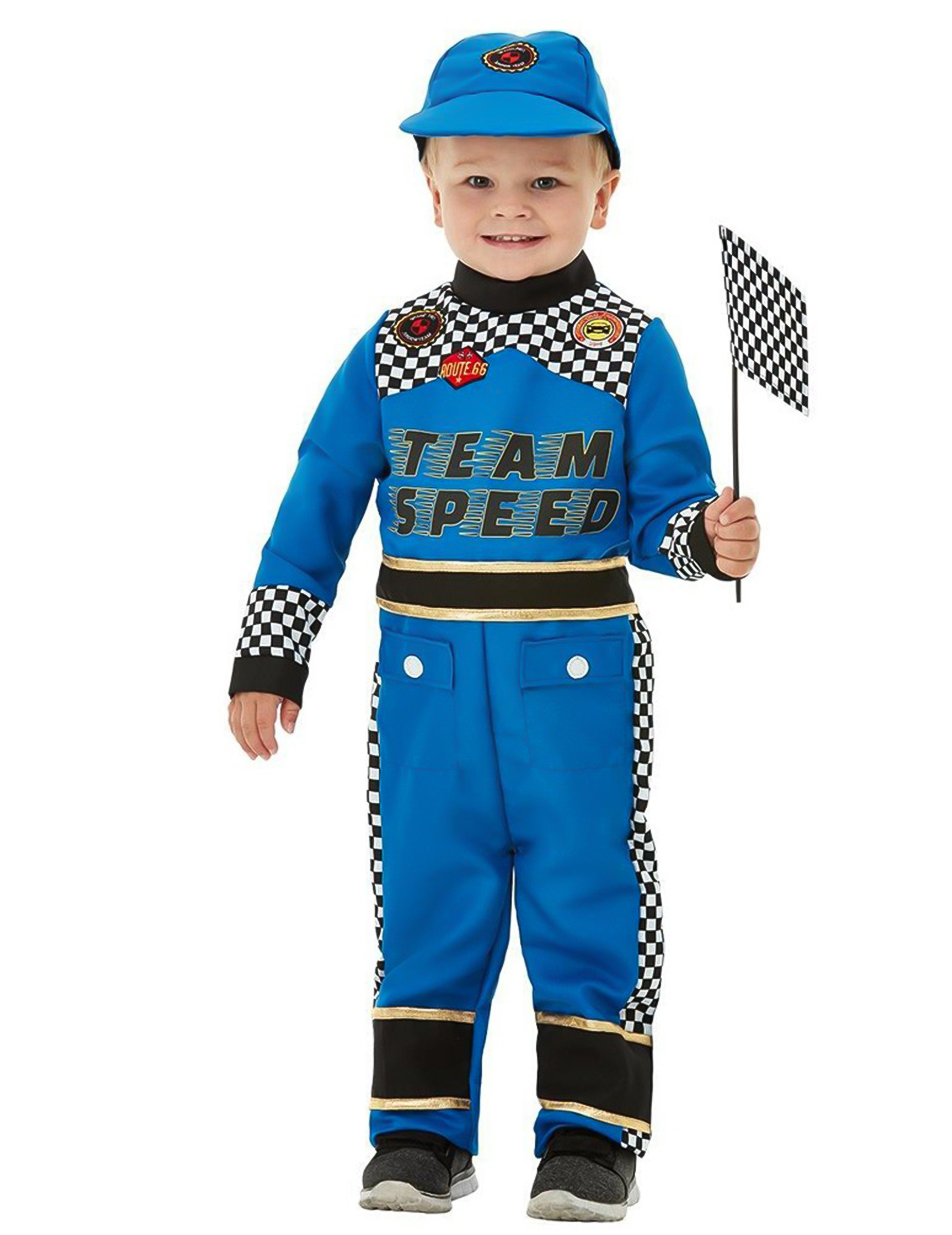 Déguisement pilote de voiture de course bleu bébé