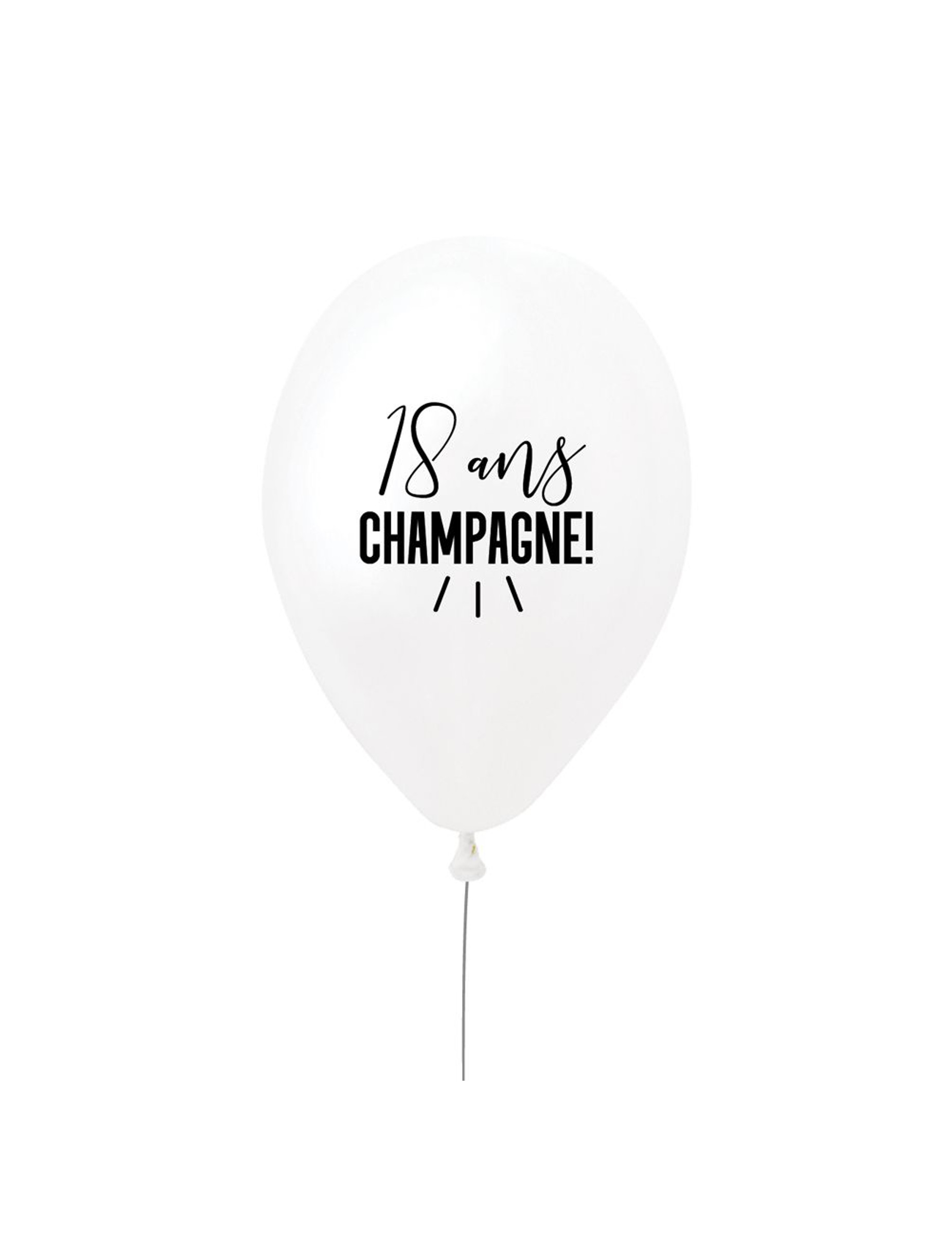 Ballon en latex 18 ans champagne ! blanc et noir 27 cm