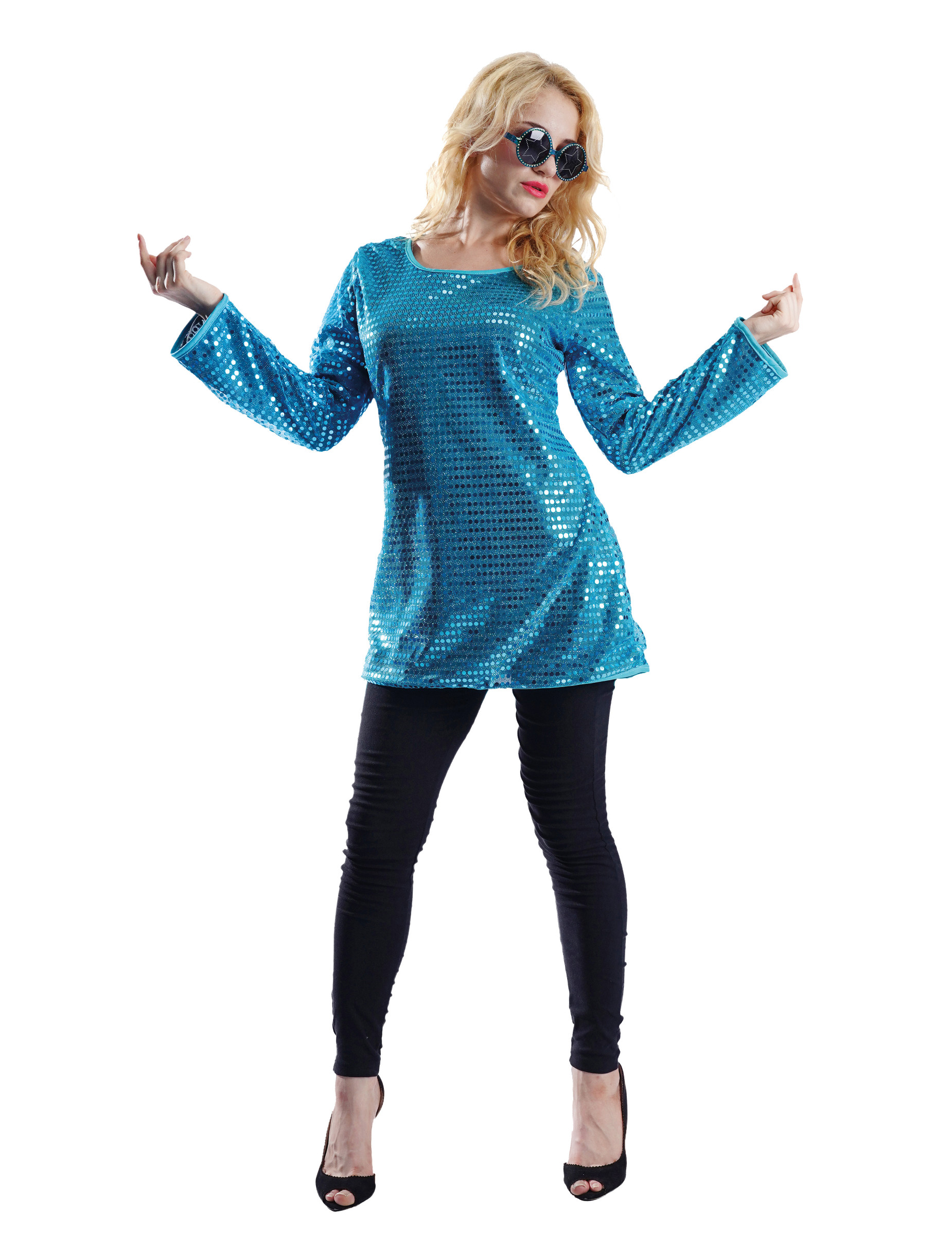 Tunique paillettes turquoise femme