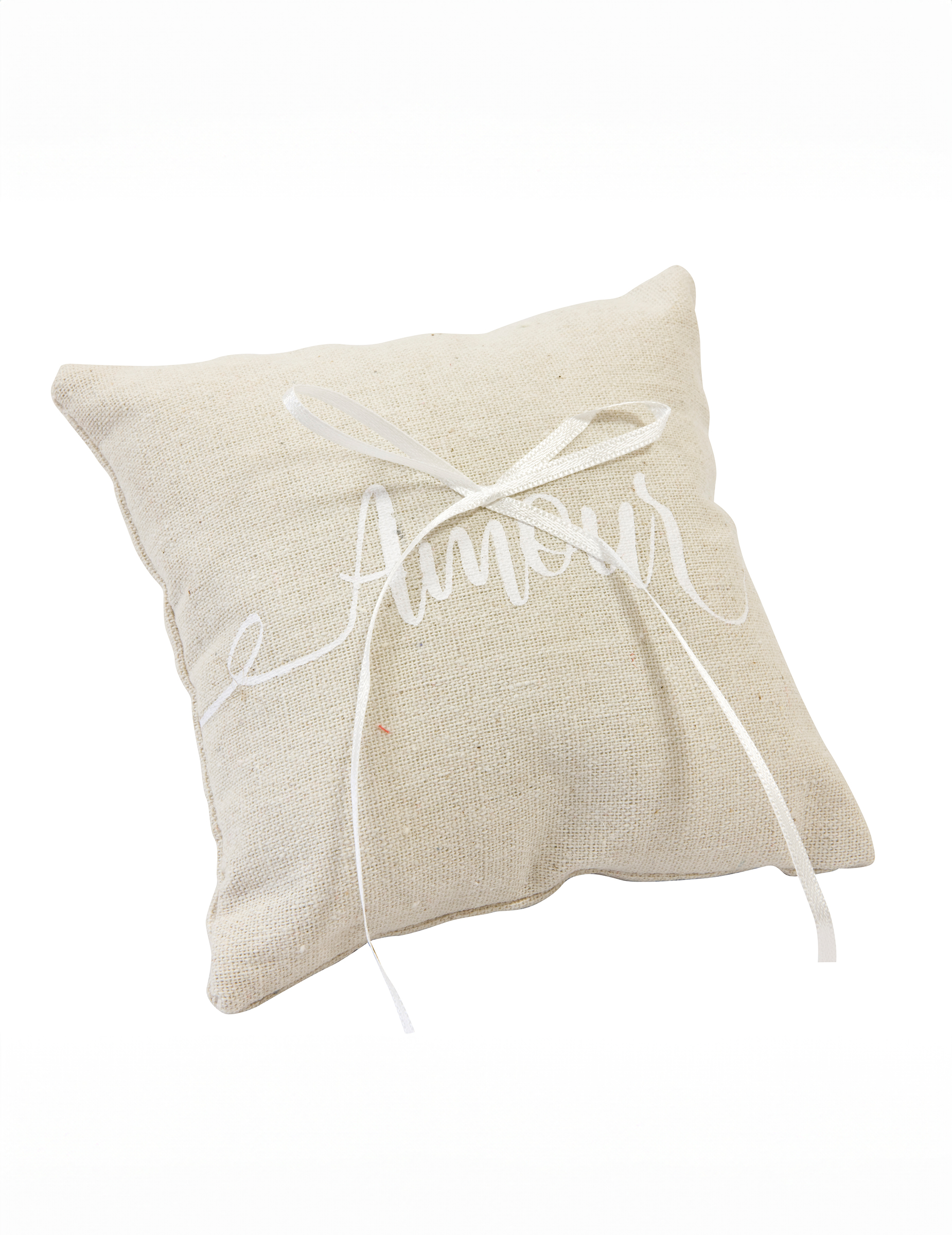 Coussin pour alliances en toile Amour 15 x 15 cm