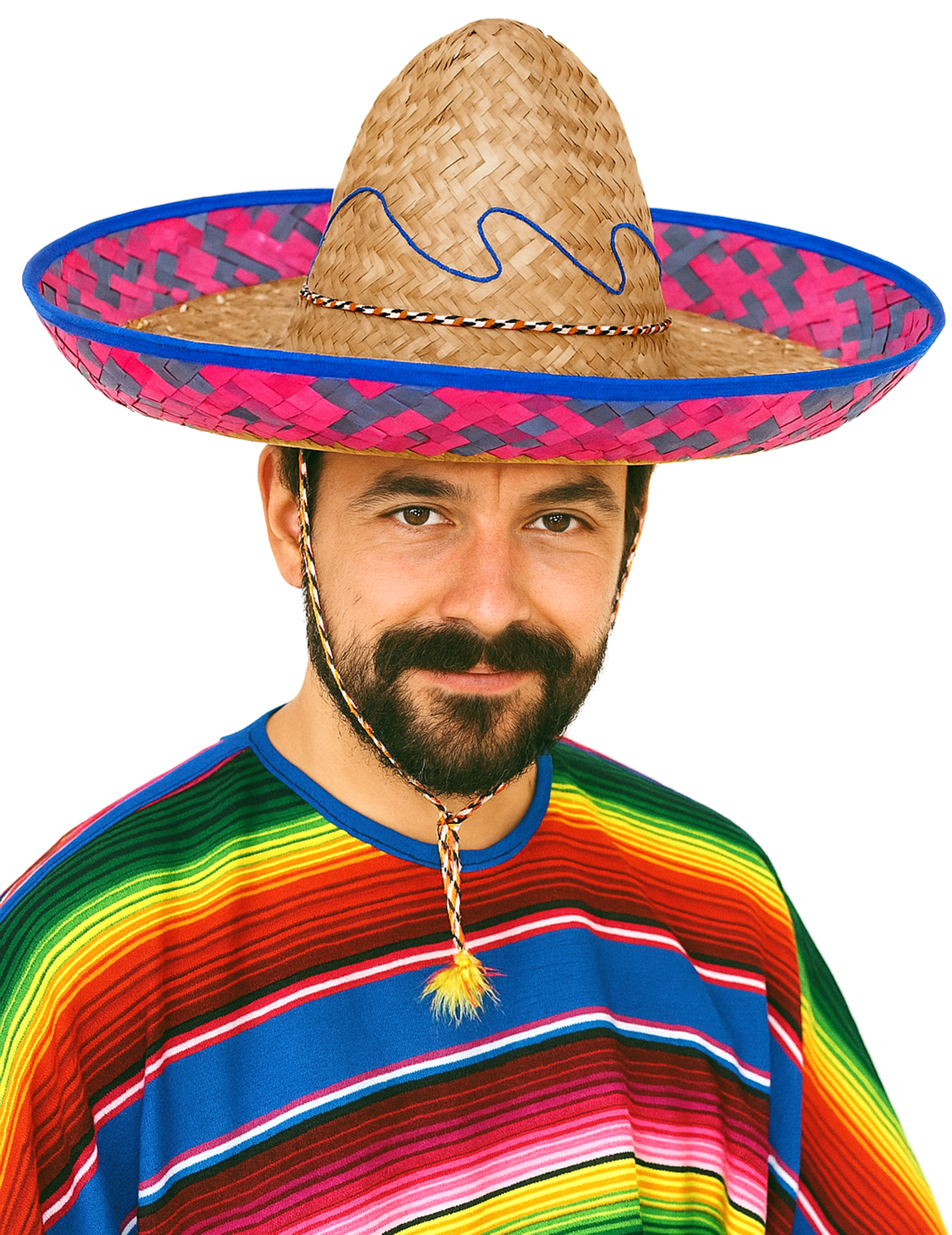 Sombrero Mexicain bordure rose et bleue adulte