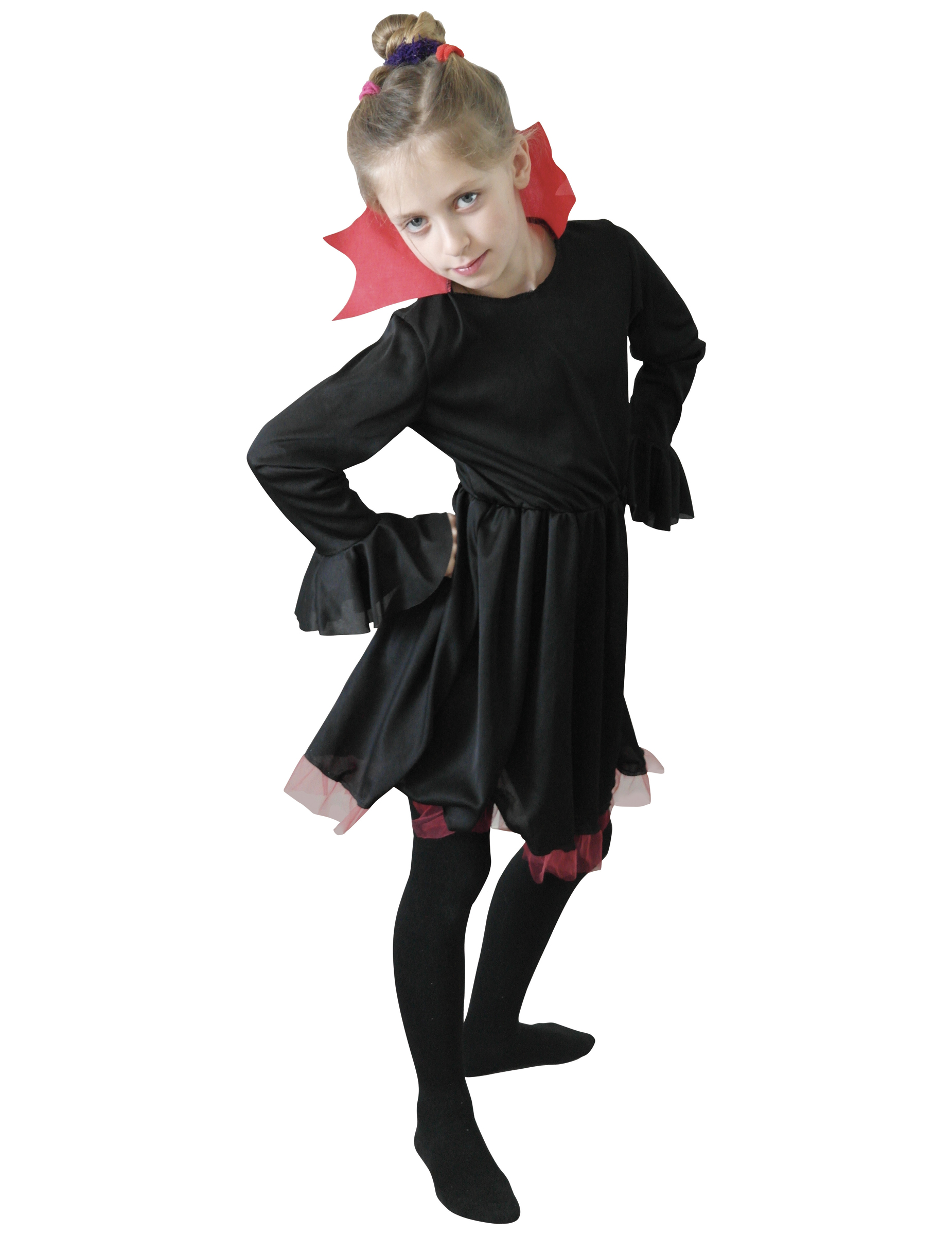 Déguisement vampiresse noire avec col rouge fille