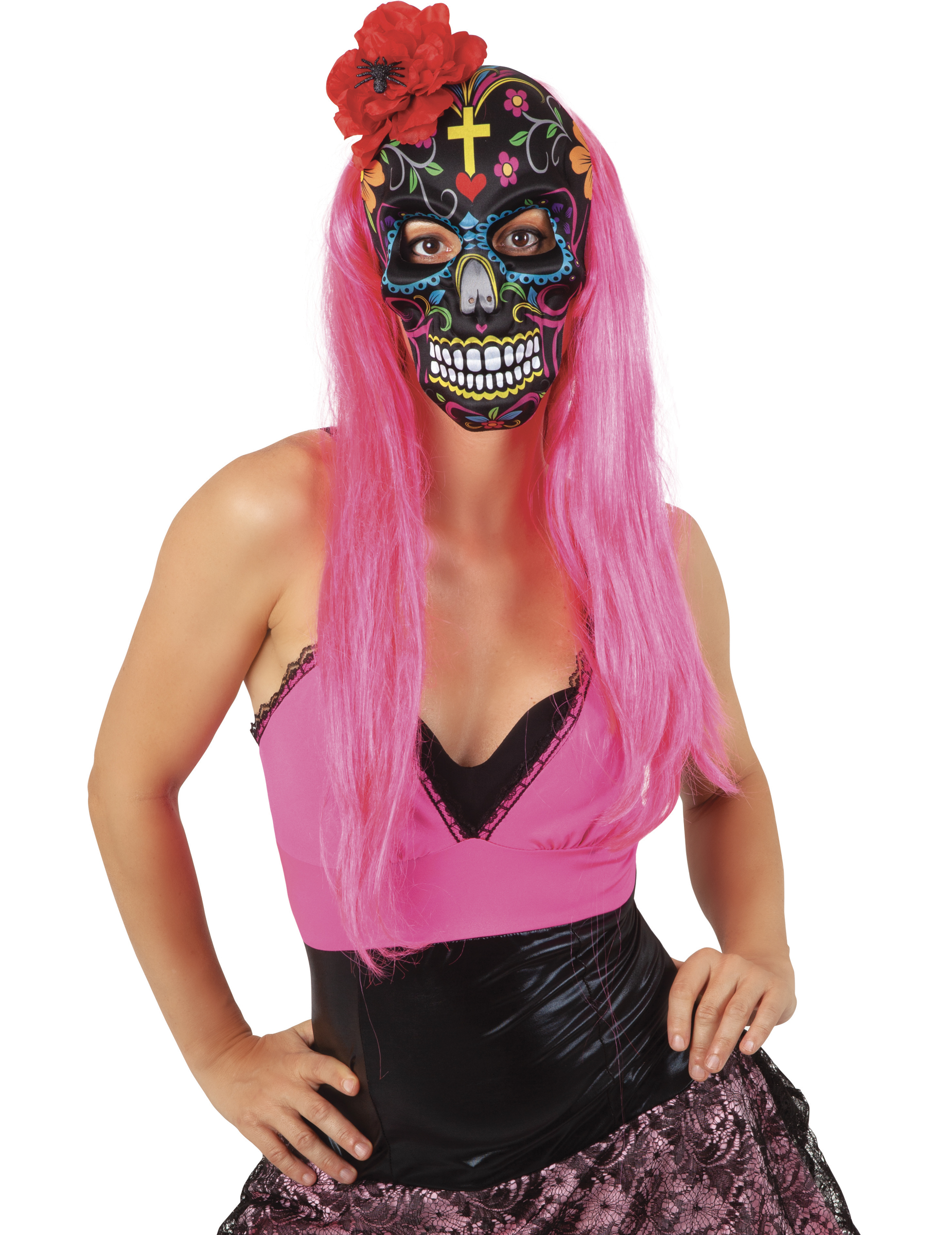 Masque Dia de los muertos avec rose rouge adulte