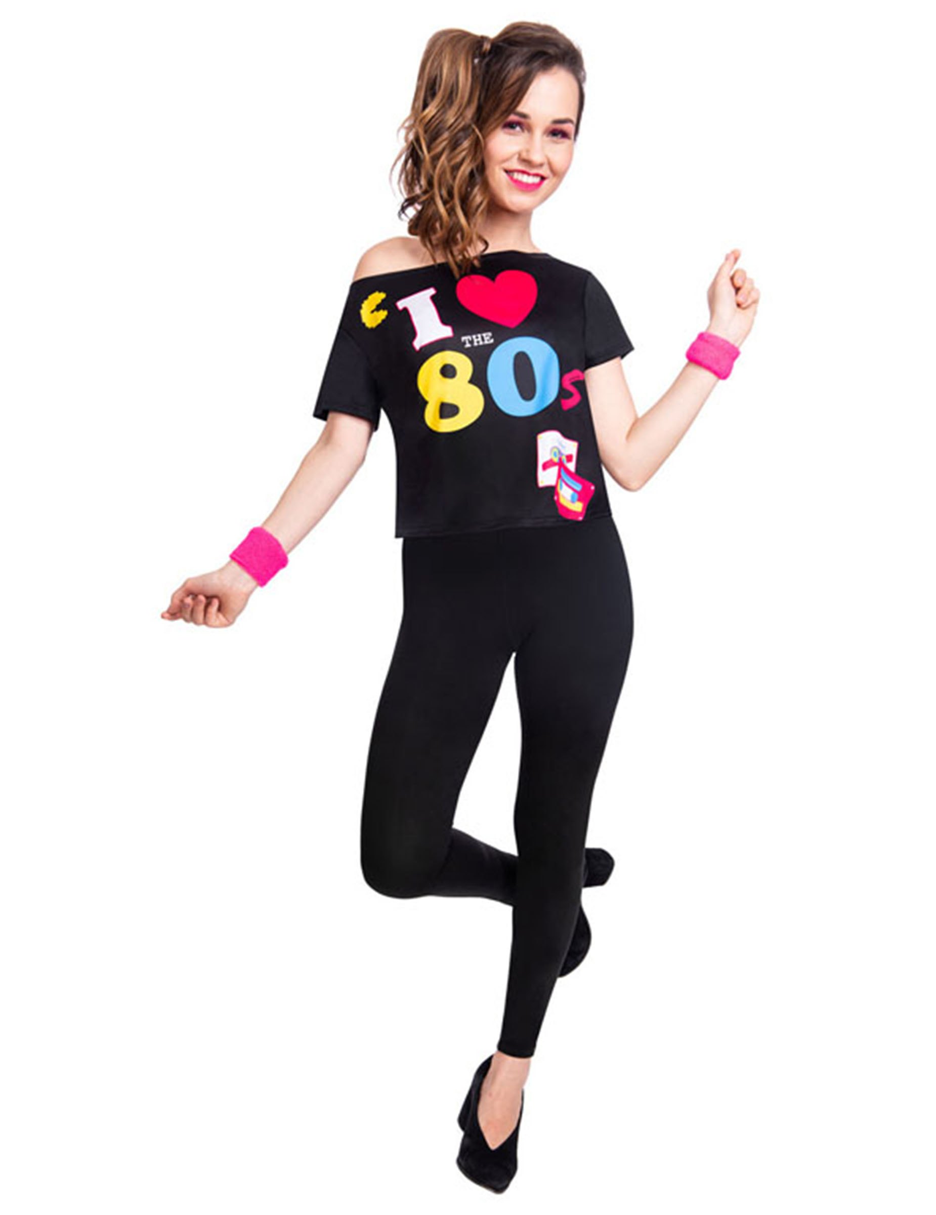 T-shirt noir I love 80's femme