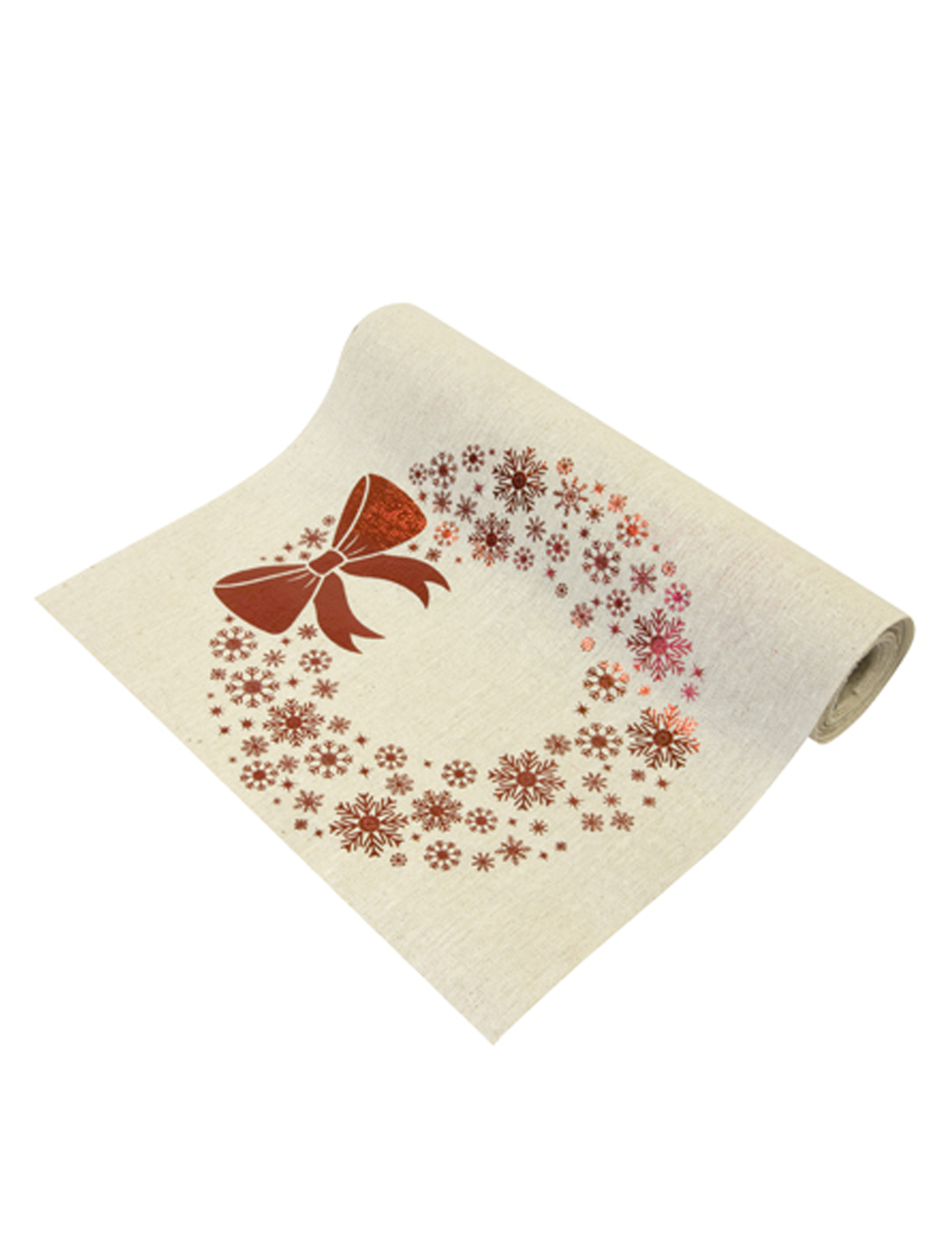 Chemin de table en toile couronne de Noël rouge 4 m x 28 cm