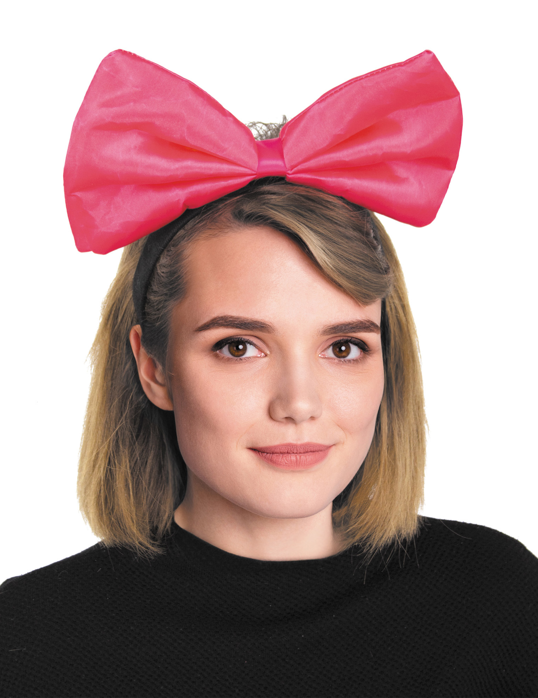 Serre-tête gros n ud rose fluo adulte