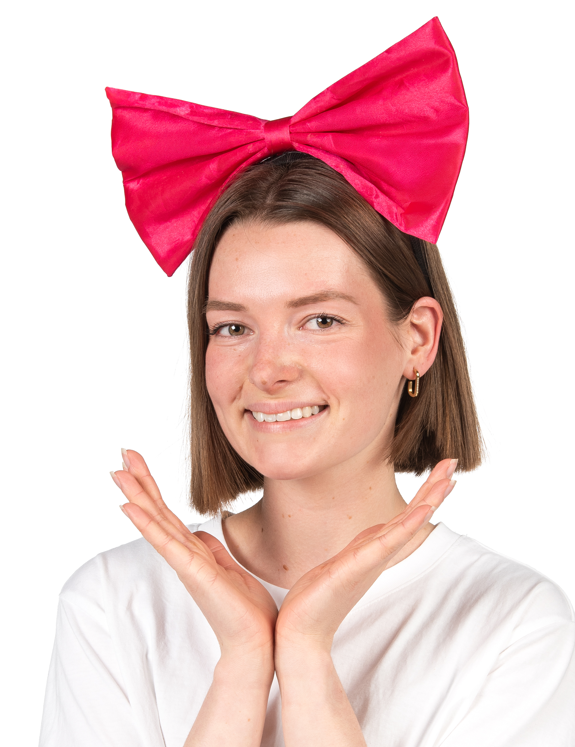 Serre-tête gros n ud rose fluo adulte