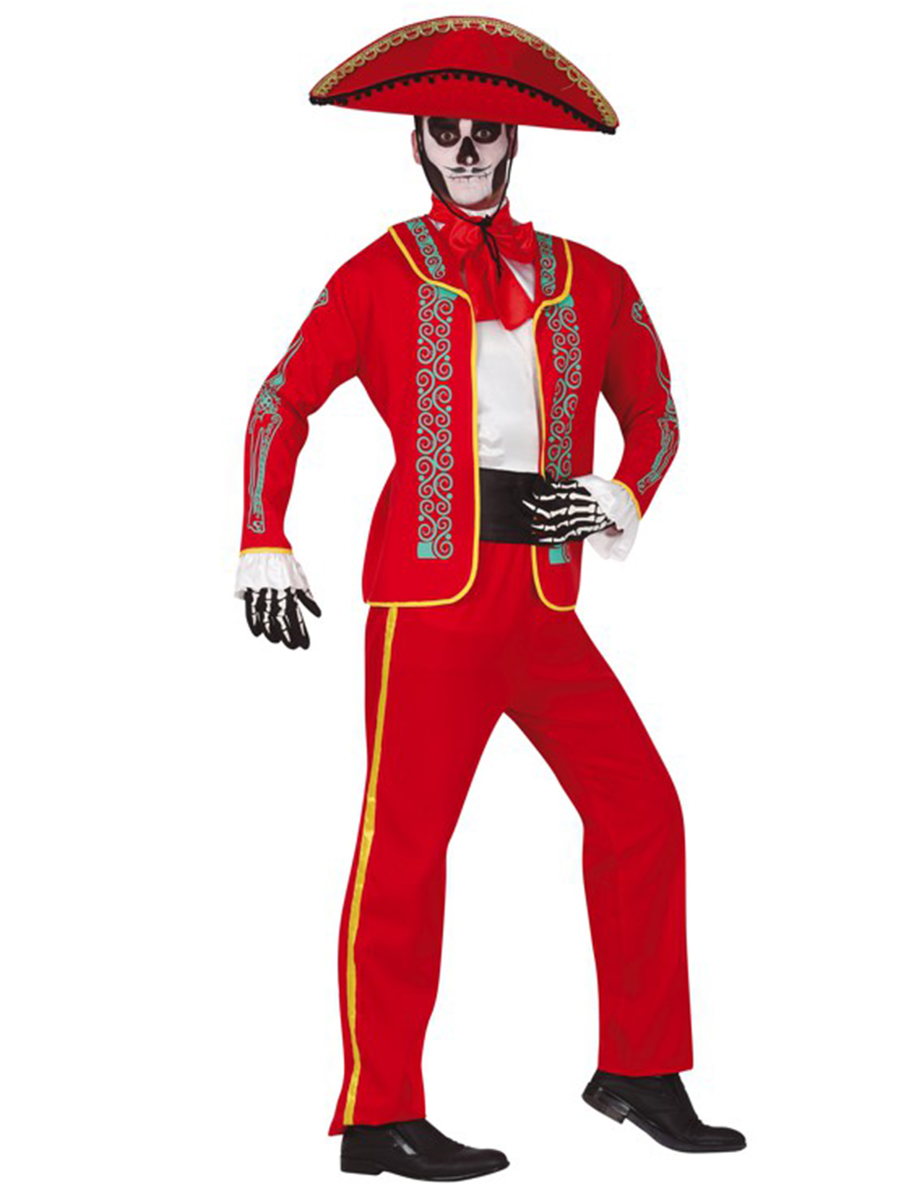 Déguisement mexicain rouge Dia de los muertos homme