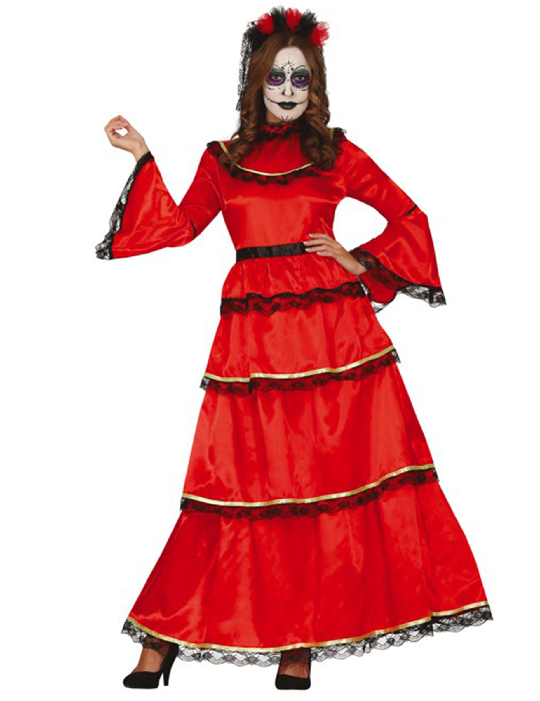 Déguisement mexicaine rouge Dia de los muertos femme