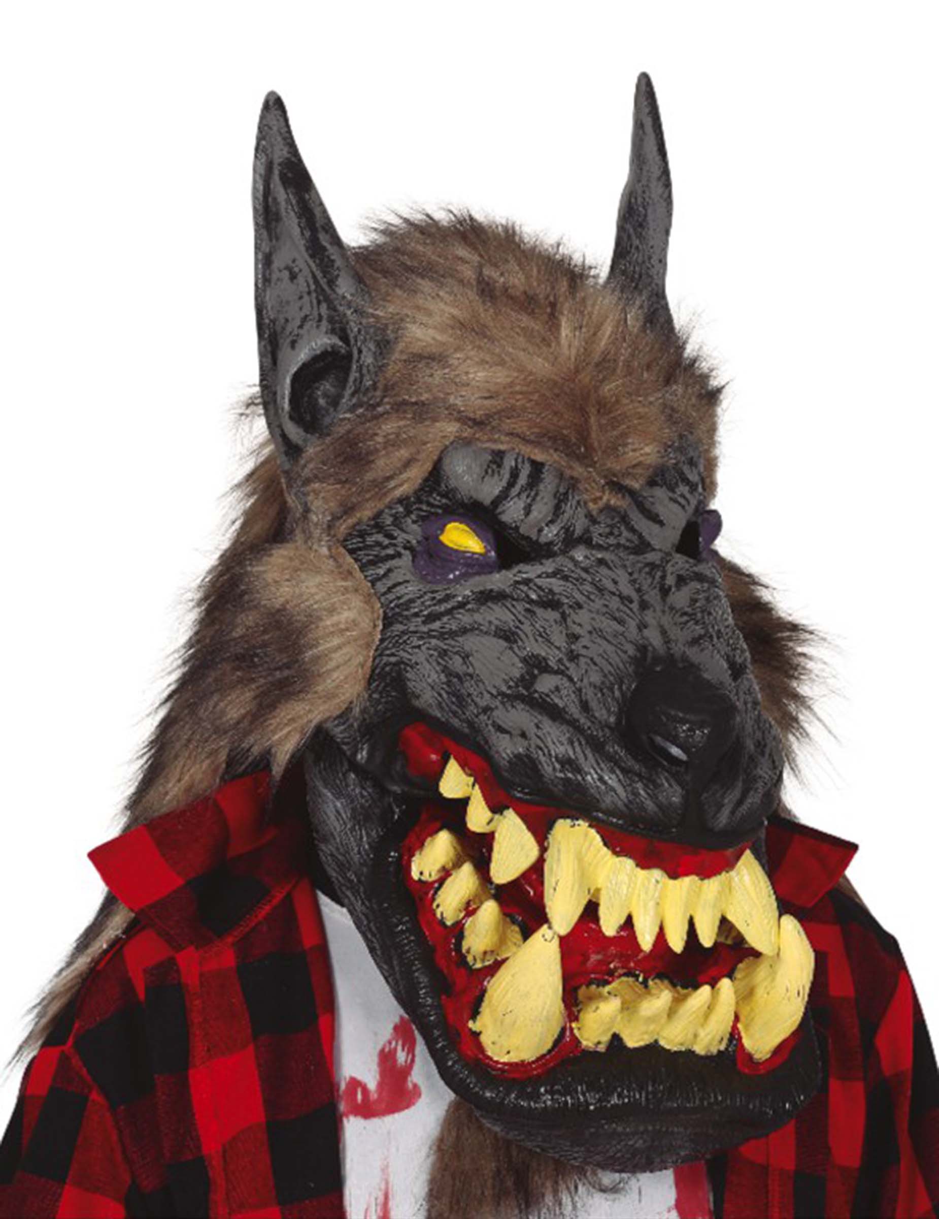 Masque latex loup-garou avec cheveux adulte
