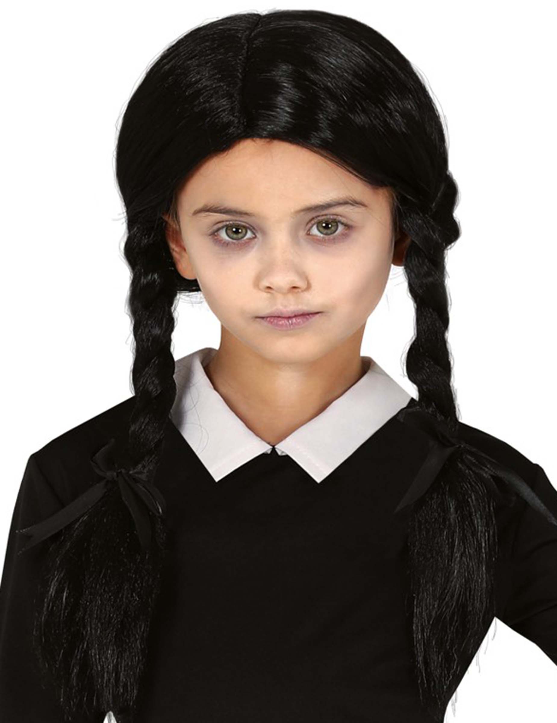 Perruque noire avec couettes fille