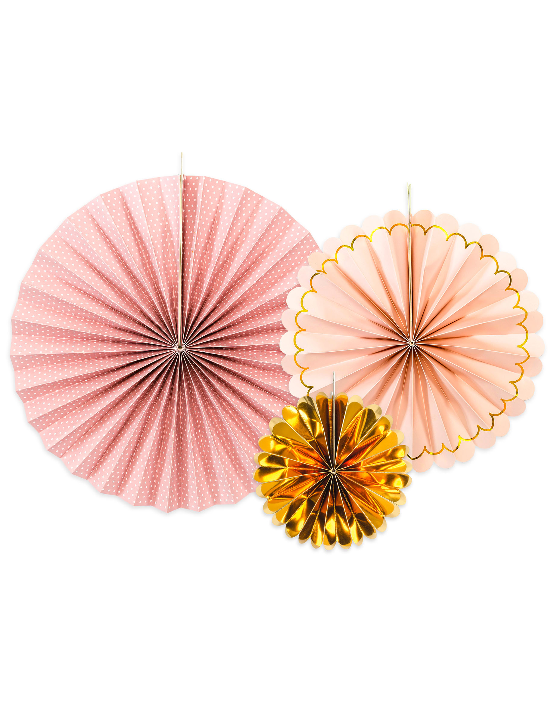 3 Rosaces en carton rose poudré et or 13,25 et 32 cm