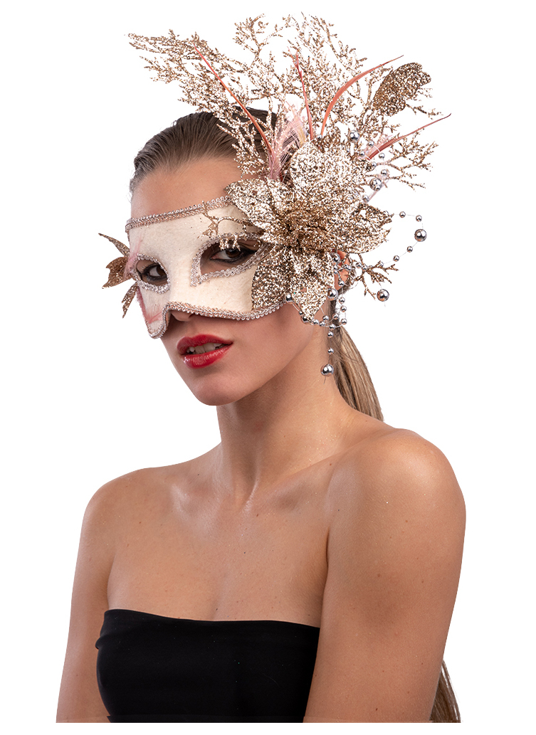Masque rose et doré avec fleurs femme