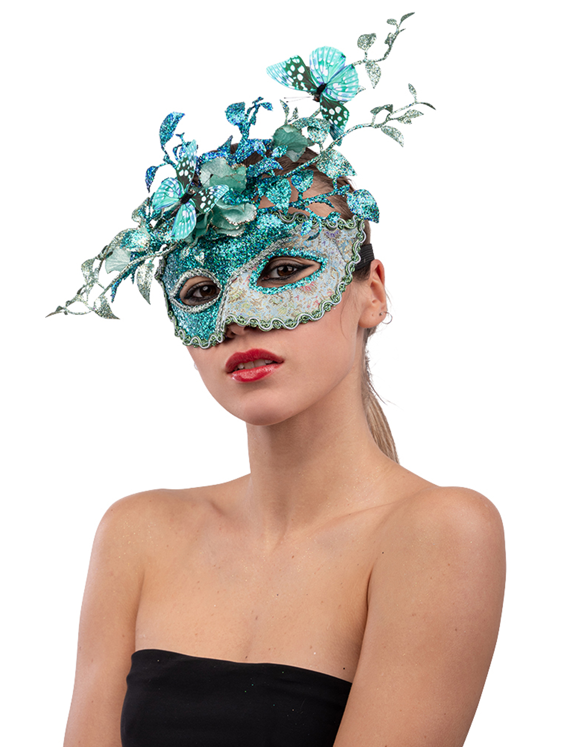 Masque bleuté avec papillon et branchage femme