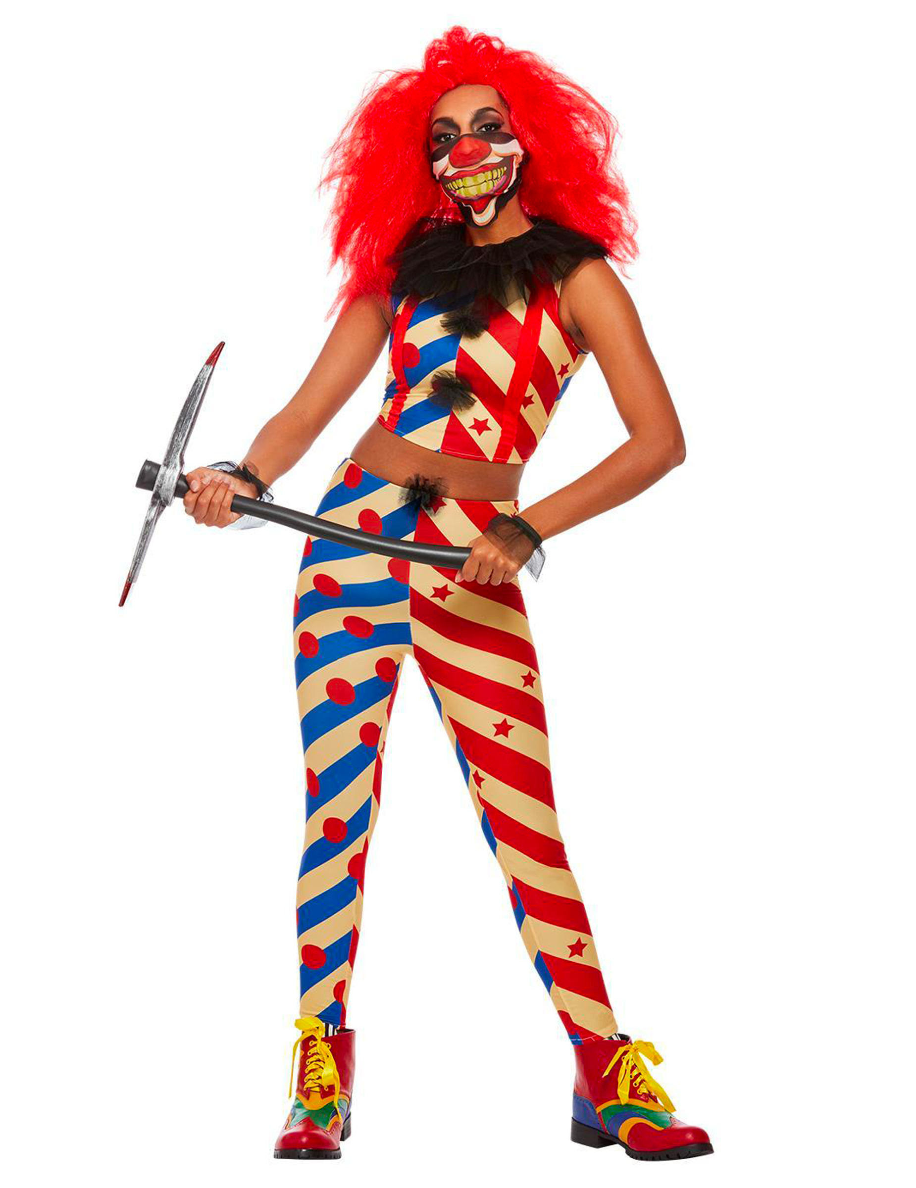 Déguisement creepy clown bicolore femme