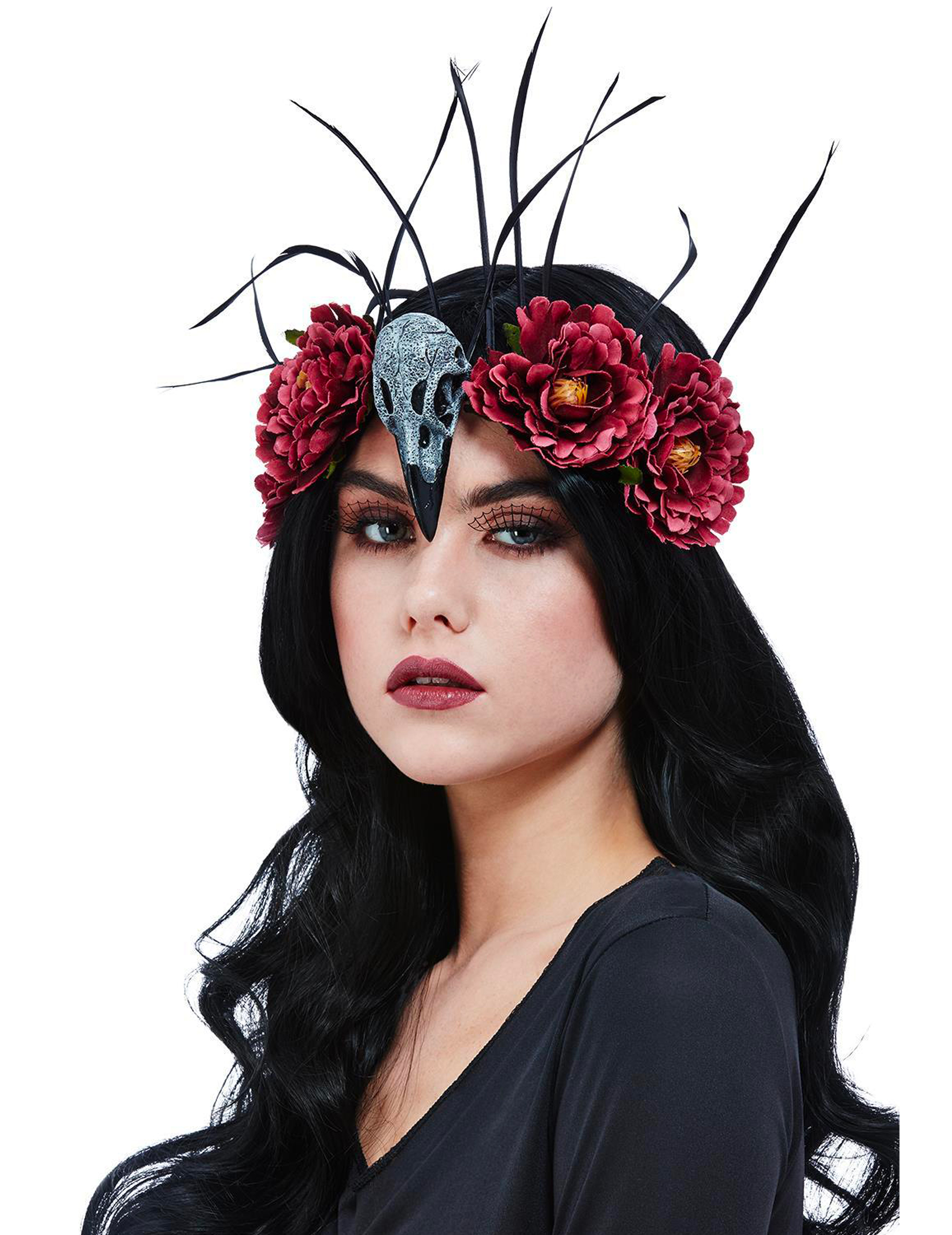 Serre-tête corbeau et roses femme