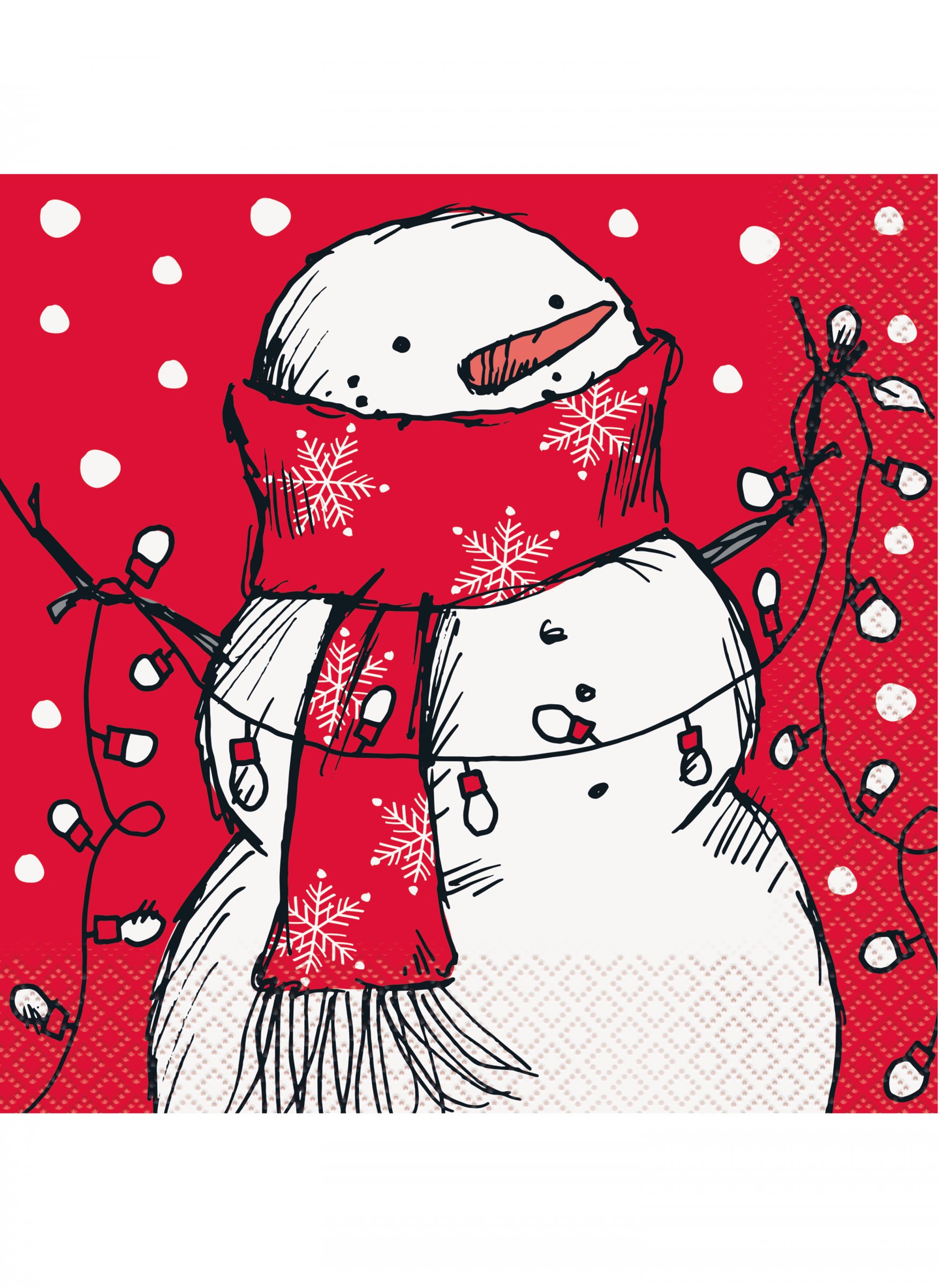 16 Serviettes en papier bonhomme de neige rouge 33 x 33 cm