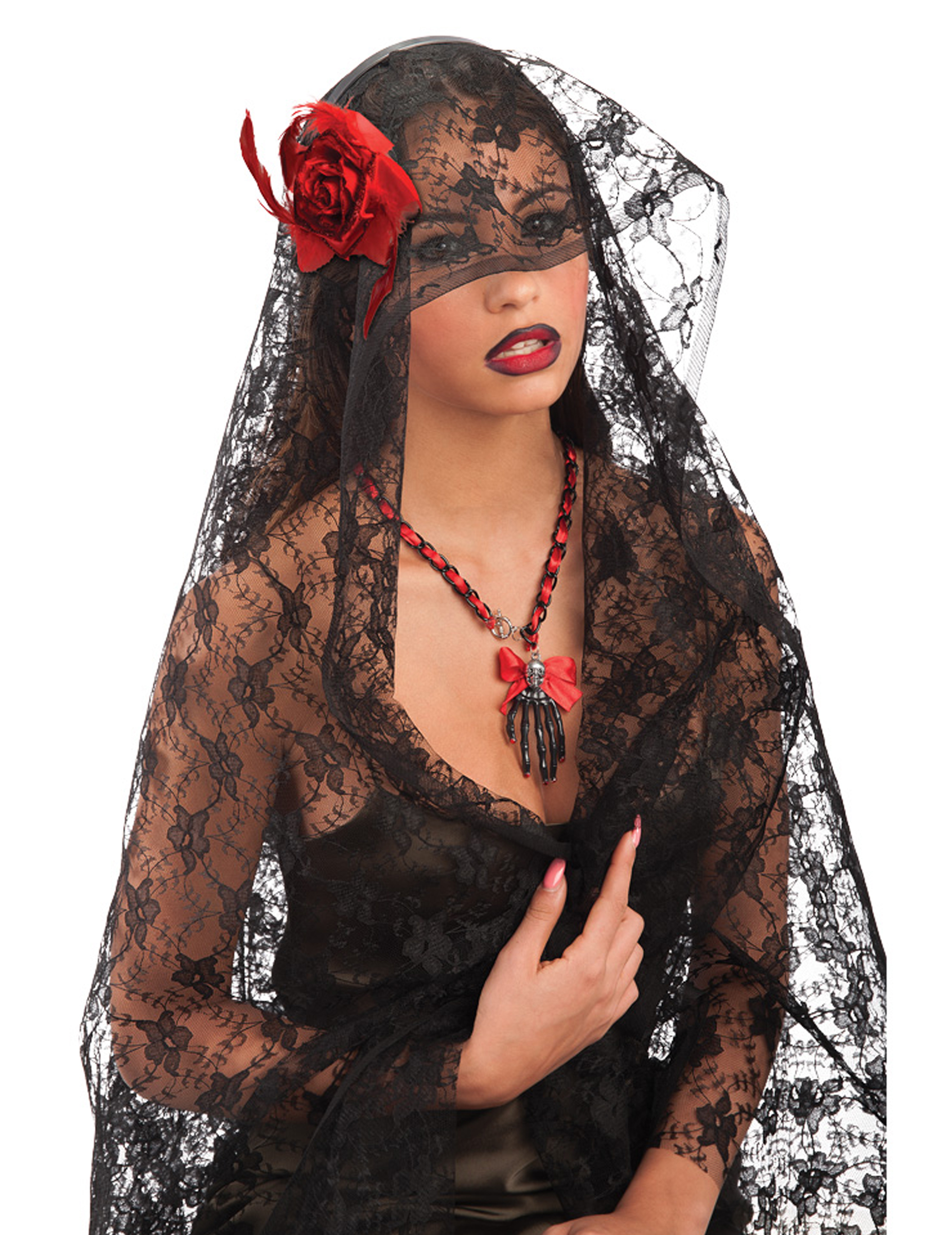 Voile dentelle noire avec rose femme