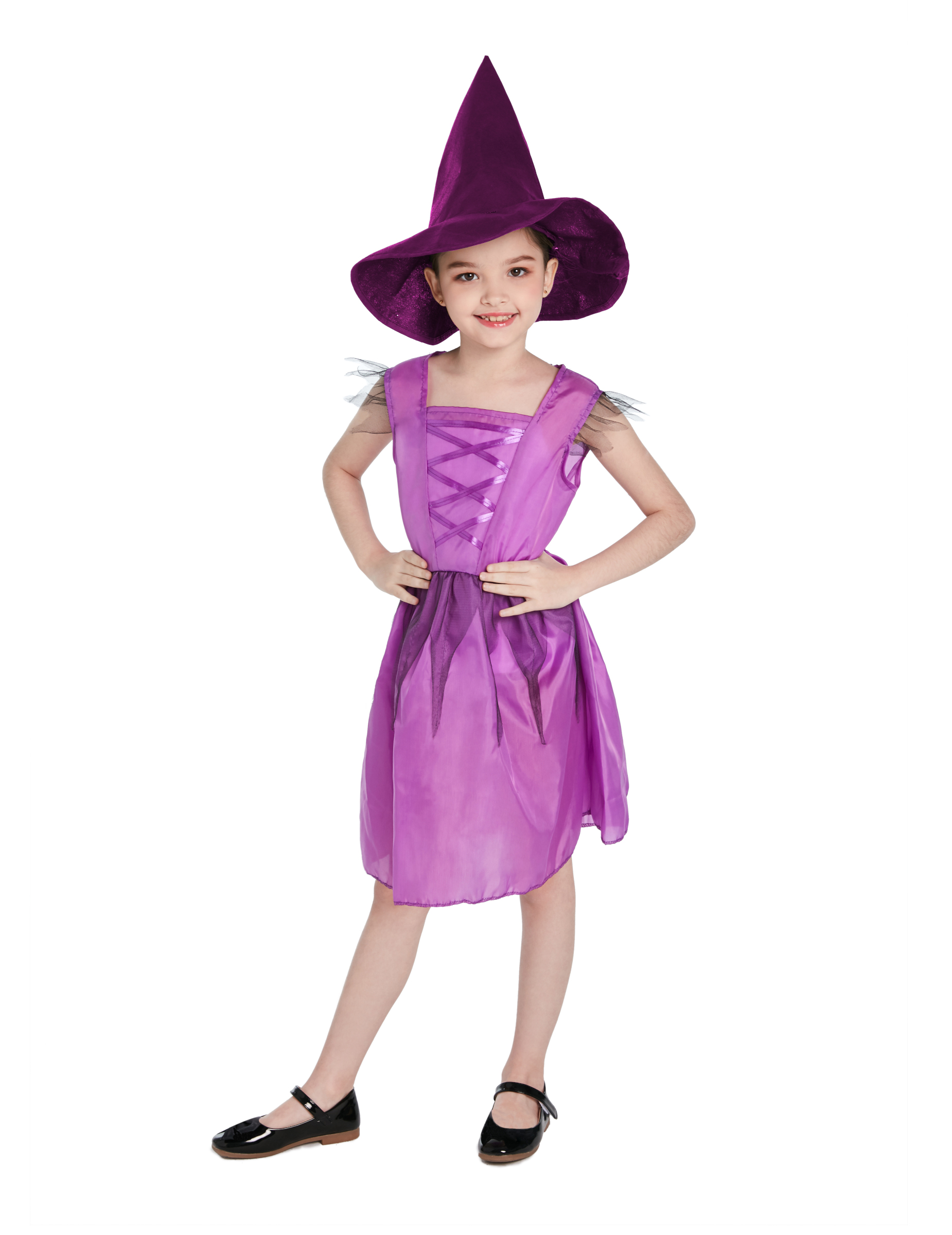 Déguissement sorcière violette avec chapeau fille