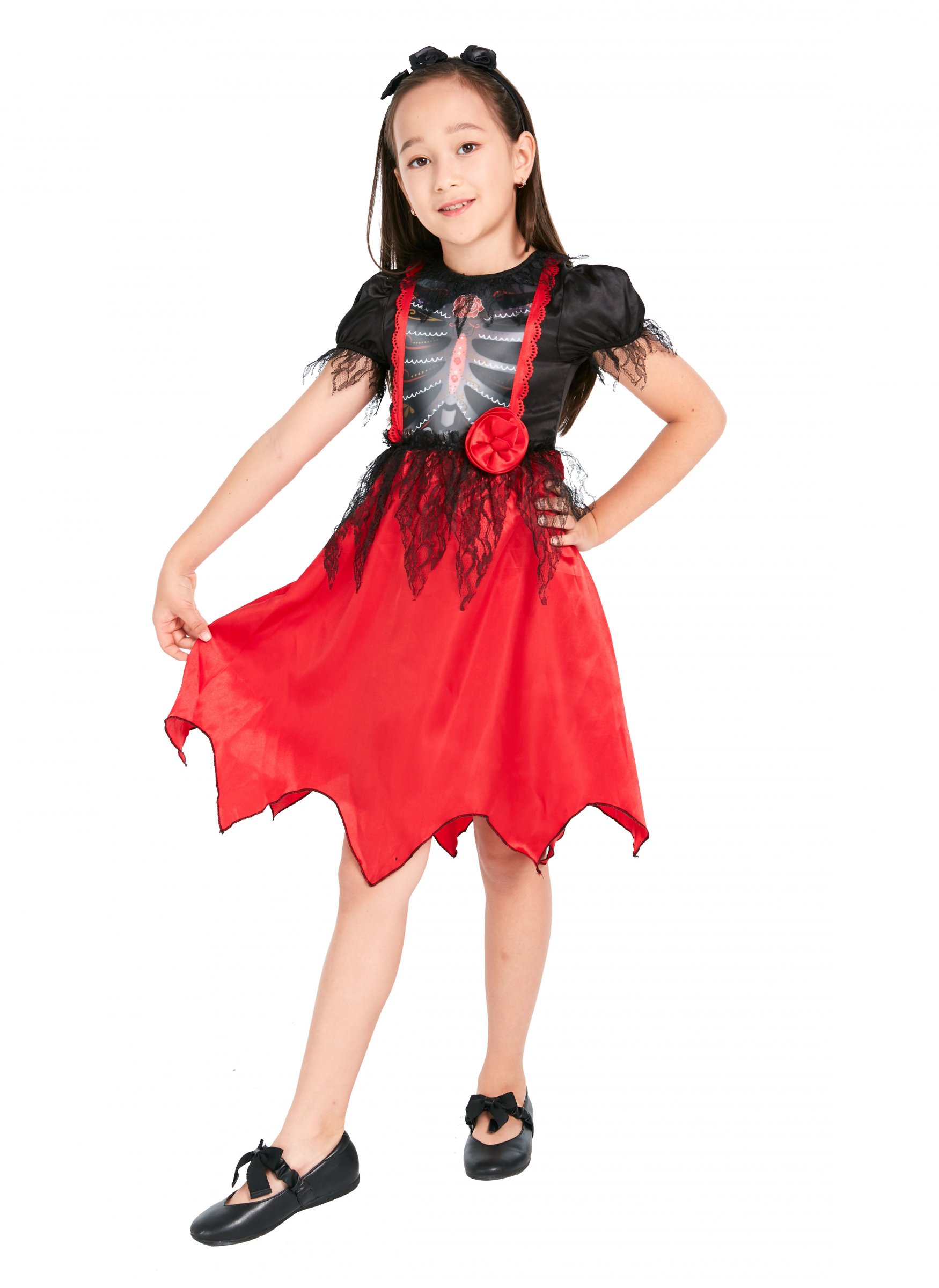 Déguisement robe squelette avec serre-tête fille