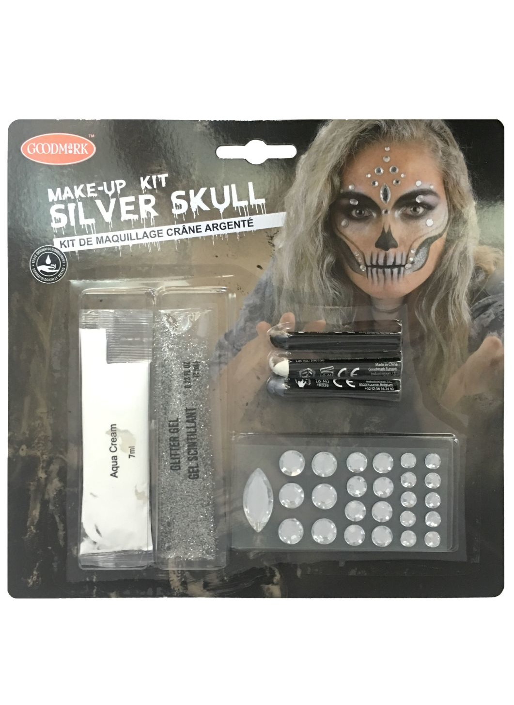 Kit maquillage squelette sexy argent adulte