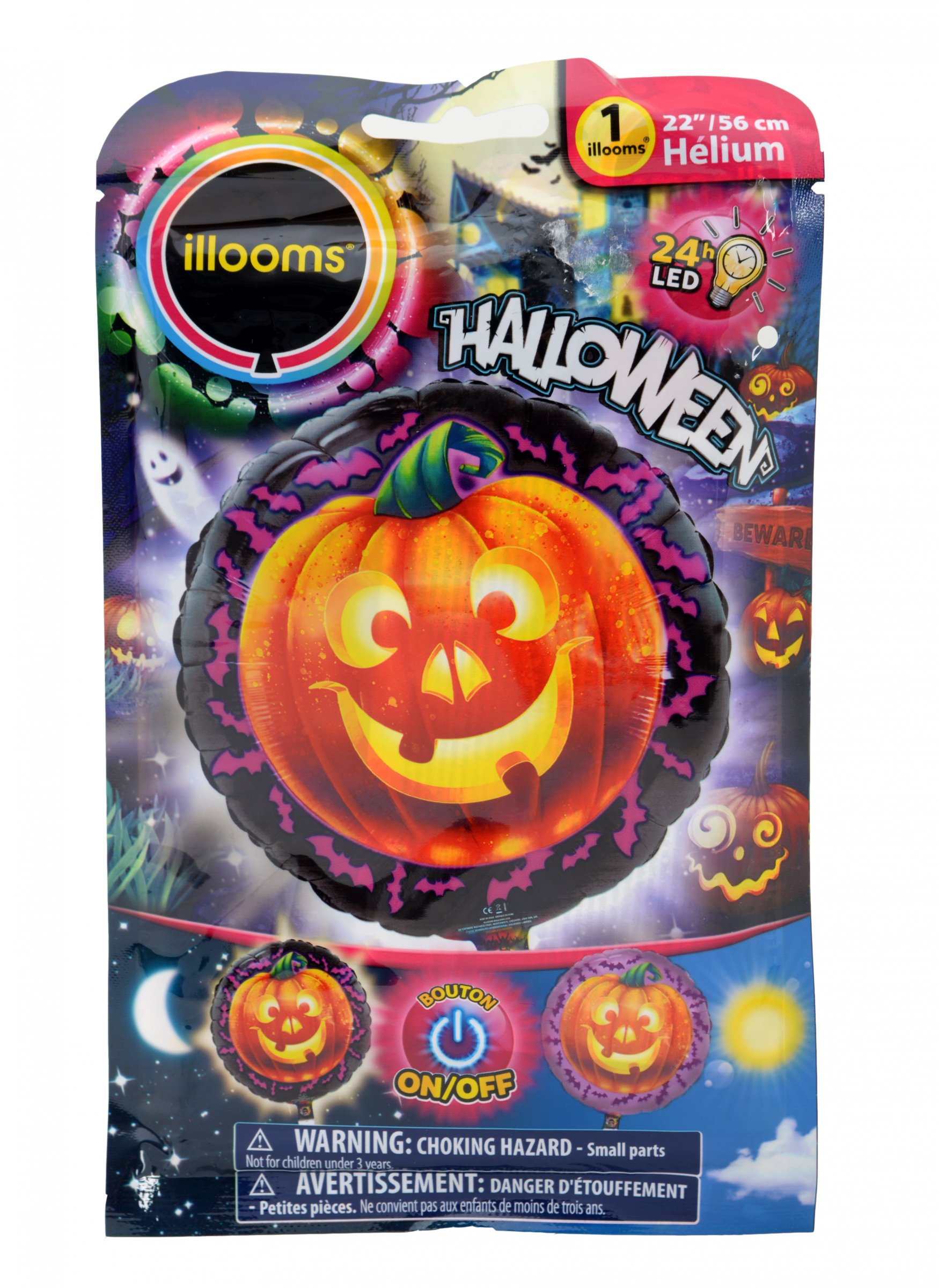 Ballon aluminium lumineux citrouille Illooms 55 cm