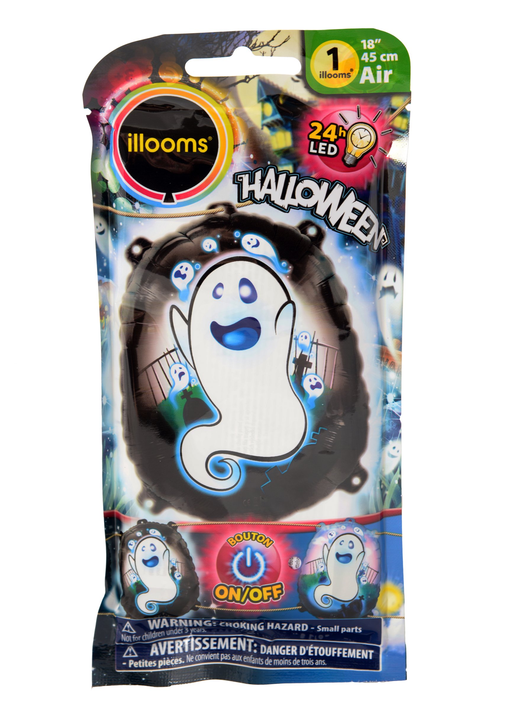 Ballon aluminium lumineux fantôme Illooms 45 cm