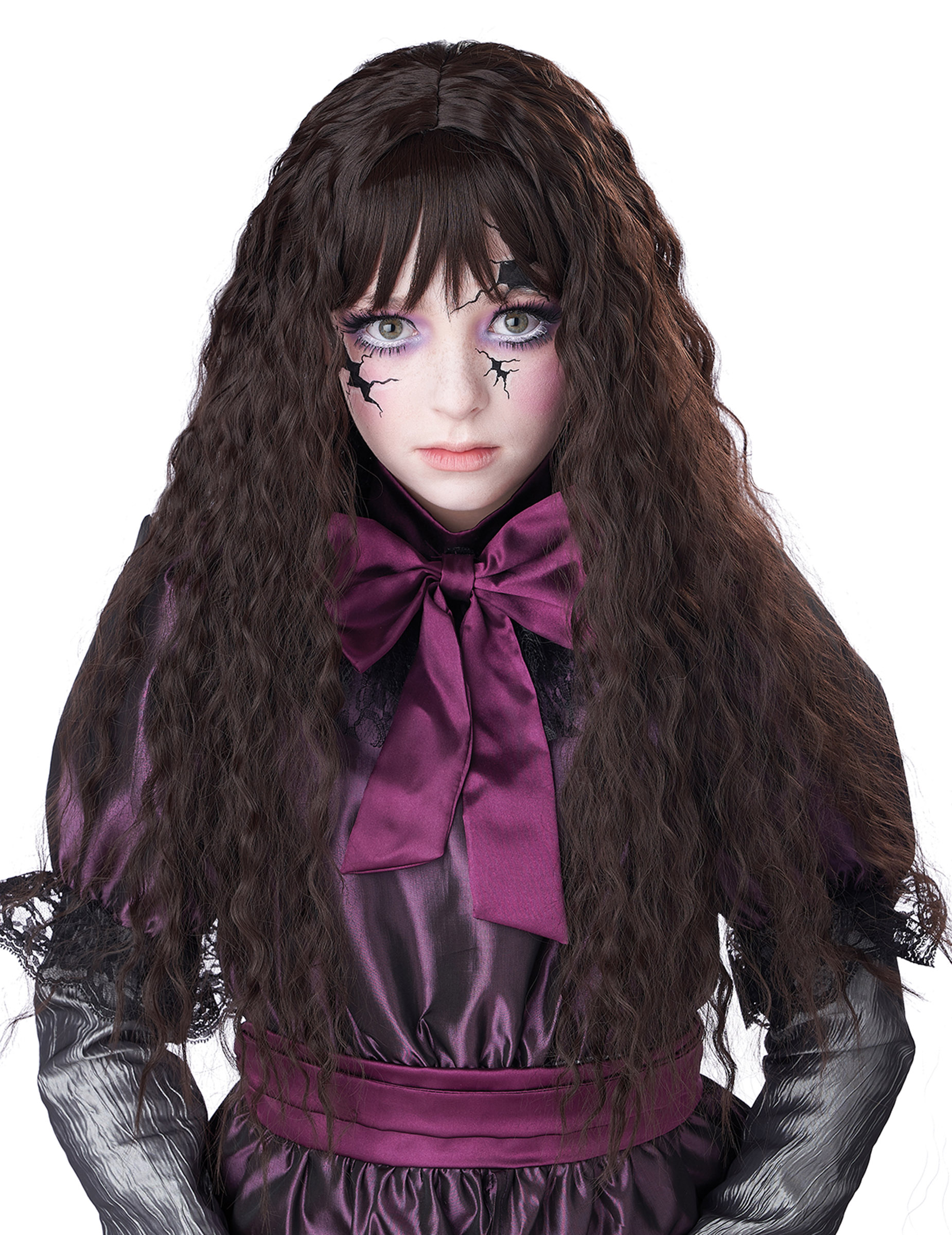 Perruque longue ondulée brune enfant