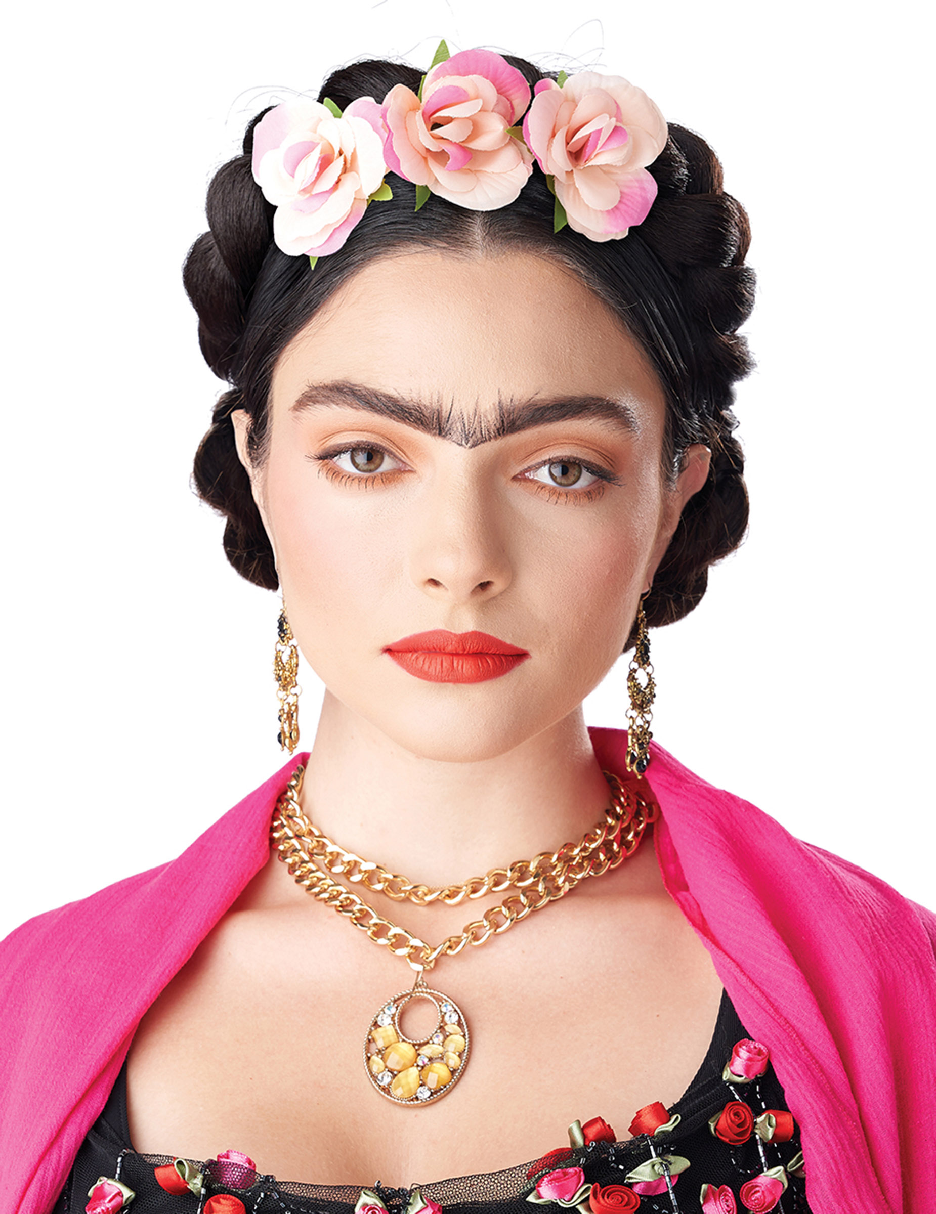Perruque tresses enroulées avec fleurs femme