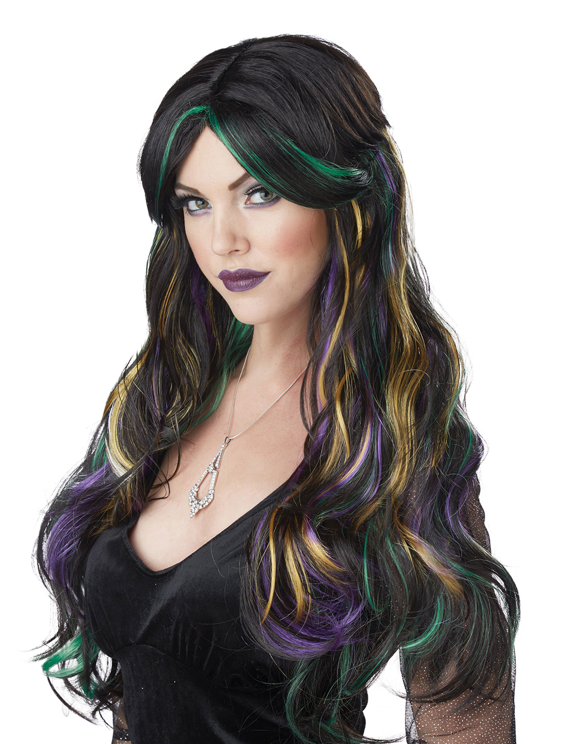 Perruque longue noire balayage couleurs femme