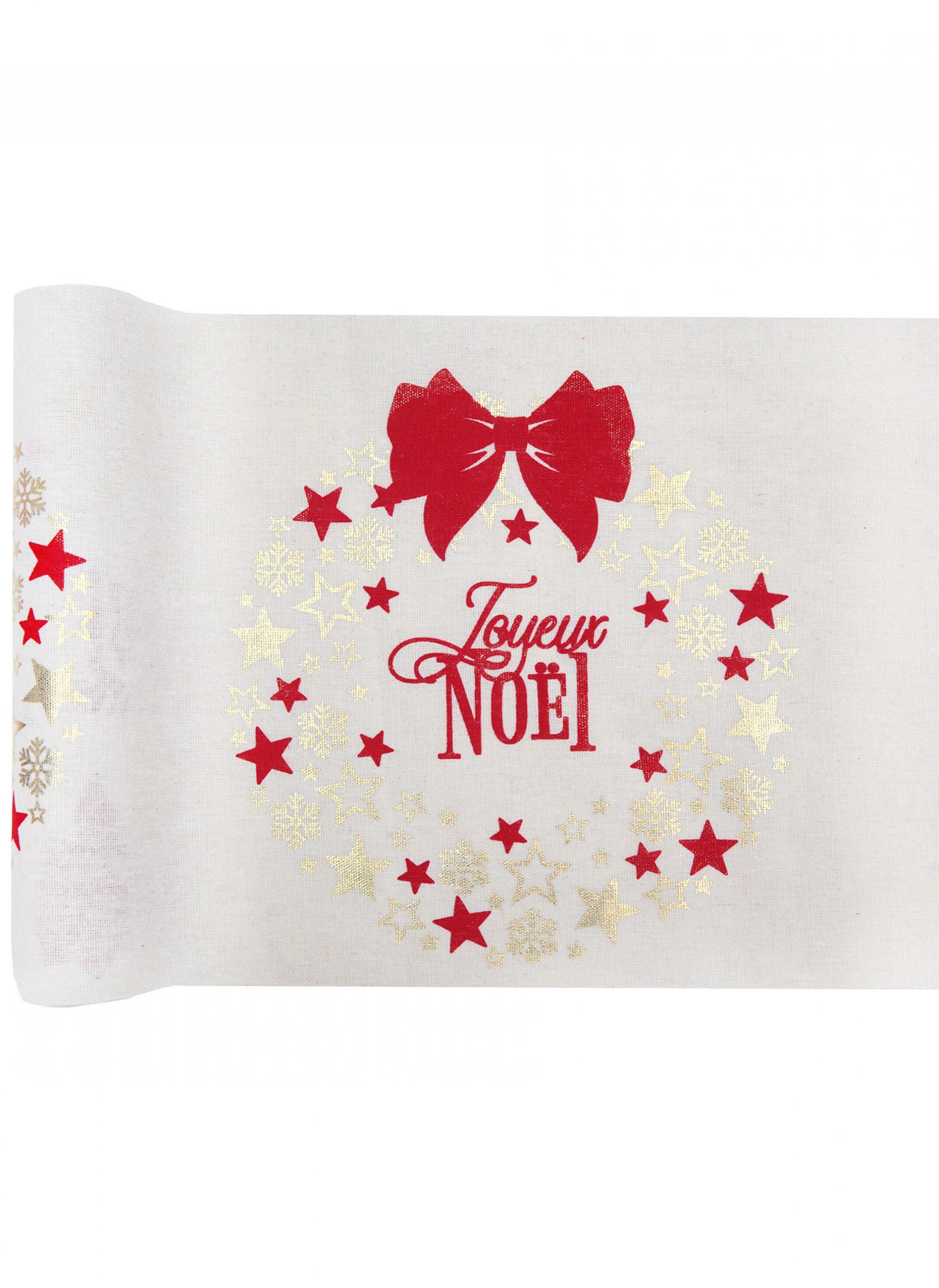 Chemin de table en coton Couronne de Noël 3 m x 28 cm