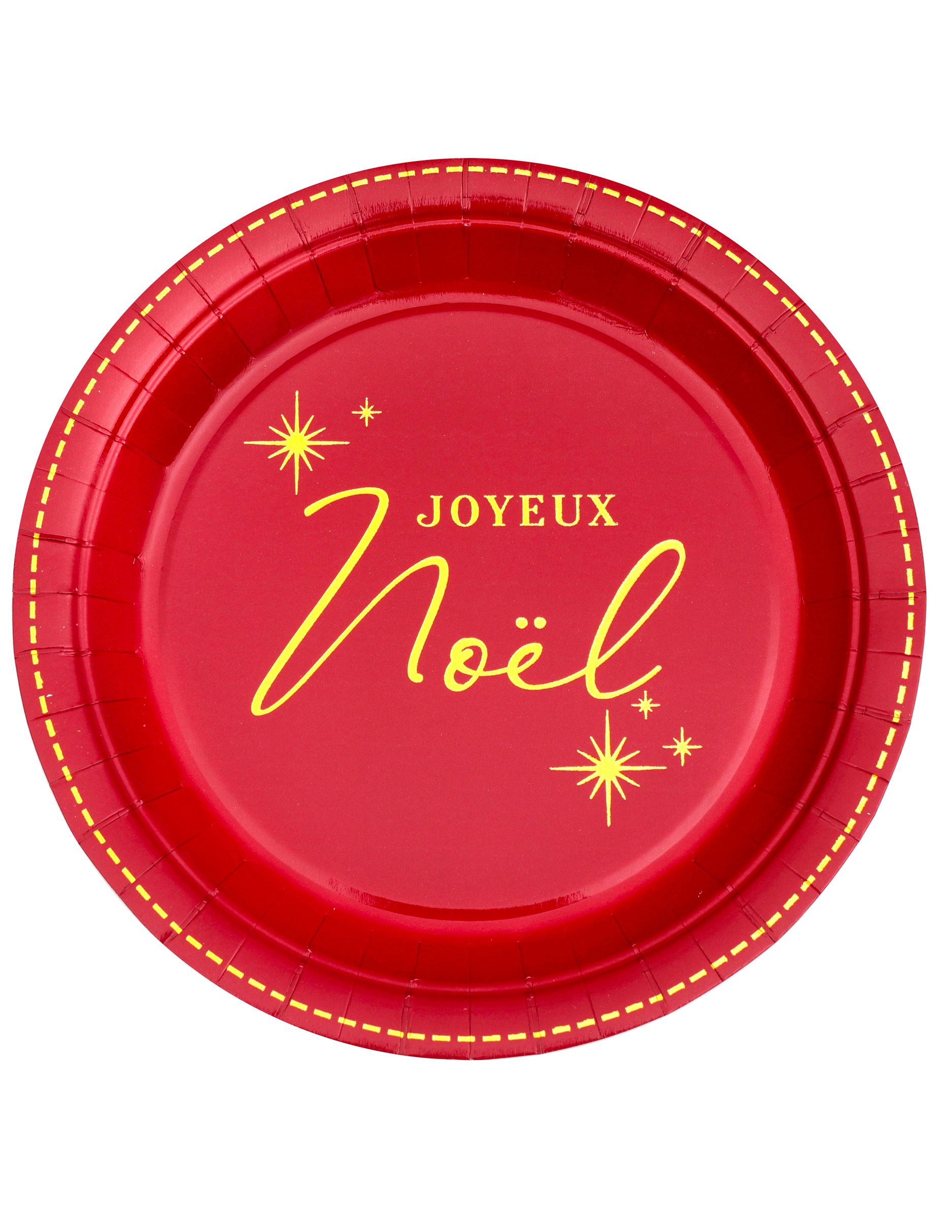 10 Assiettes en carton Joyeux Noël rouges et dorées 23 cm