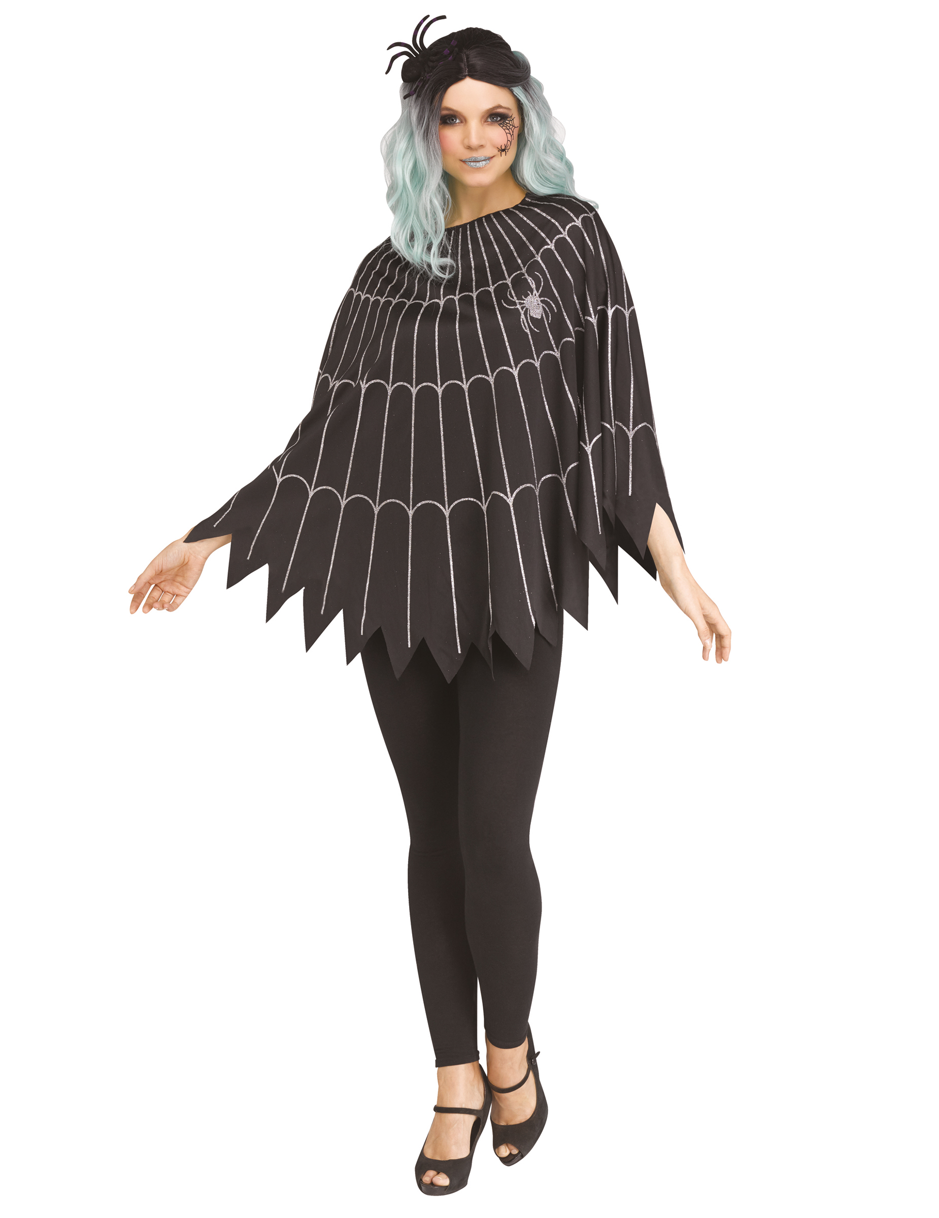 Poncho toile d'araignée argent femme