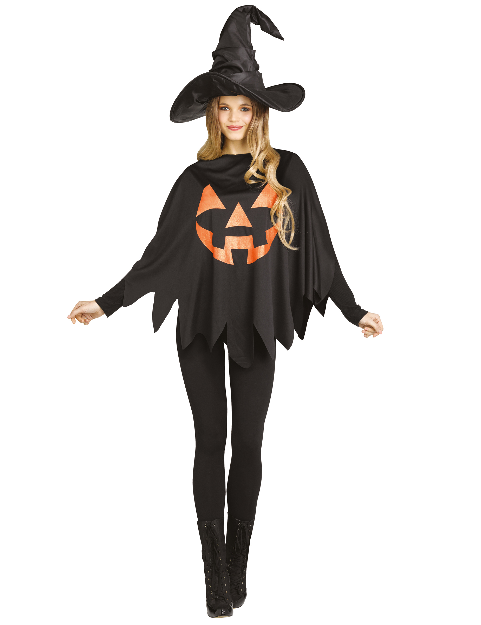 Poncho citrouille femme
