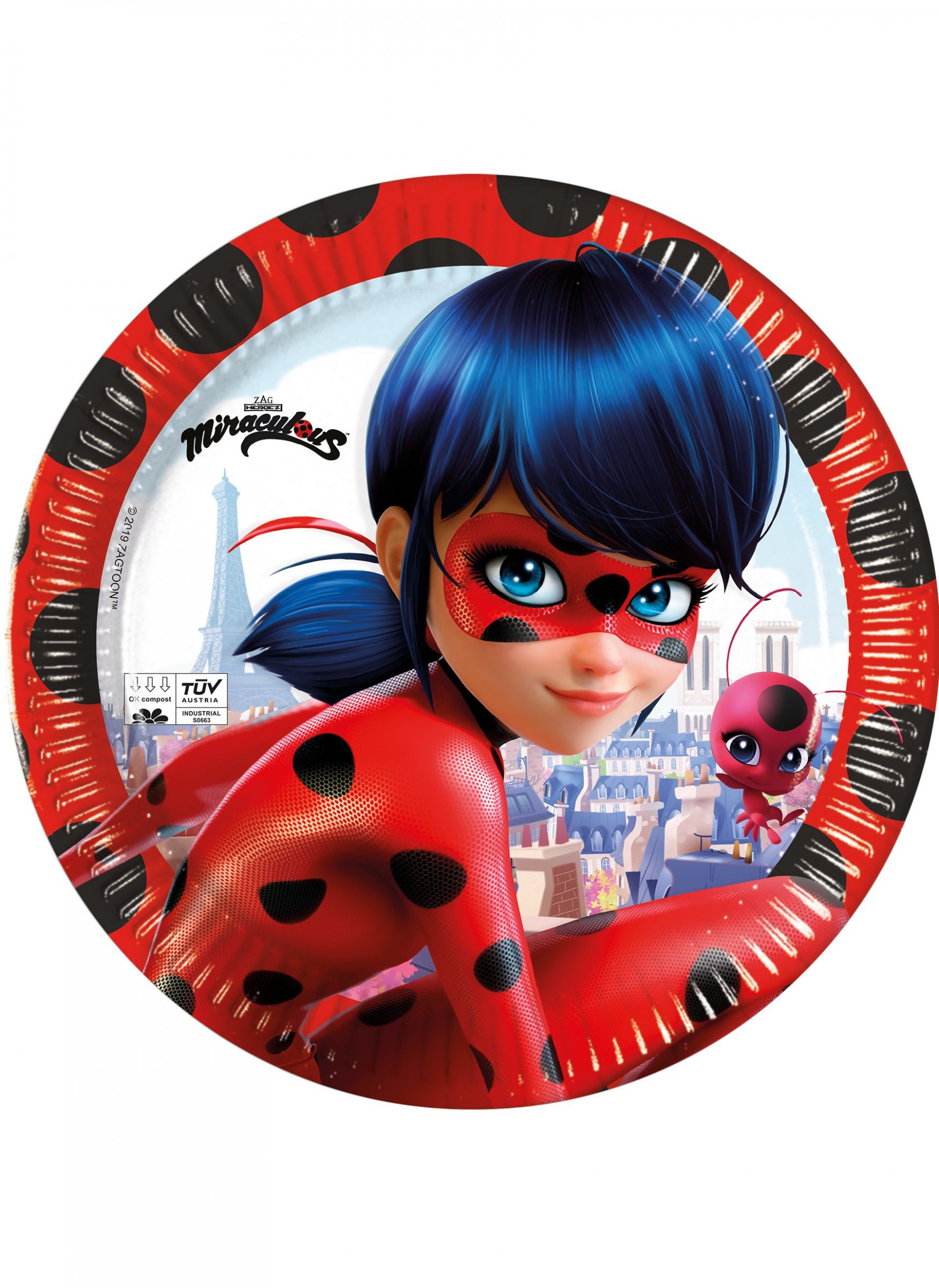 8 Assiettes en carton Miraculous Ladybug 23 cm