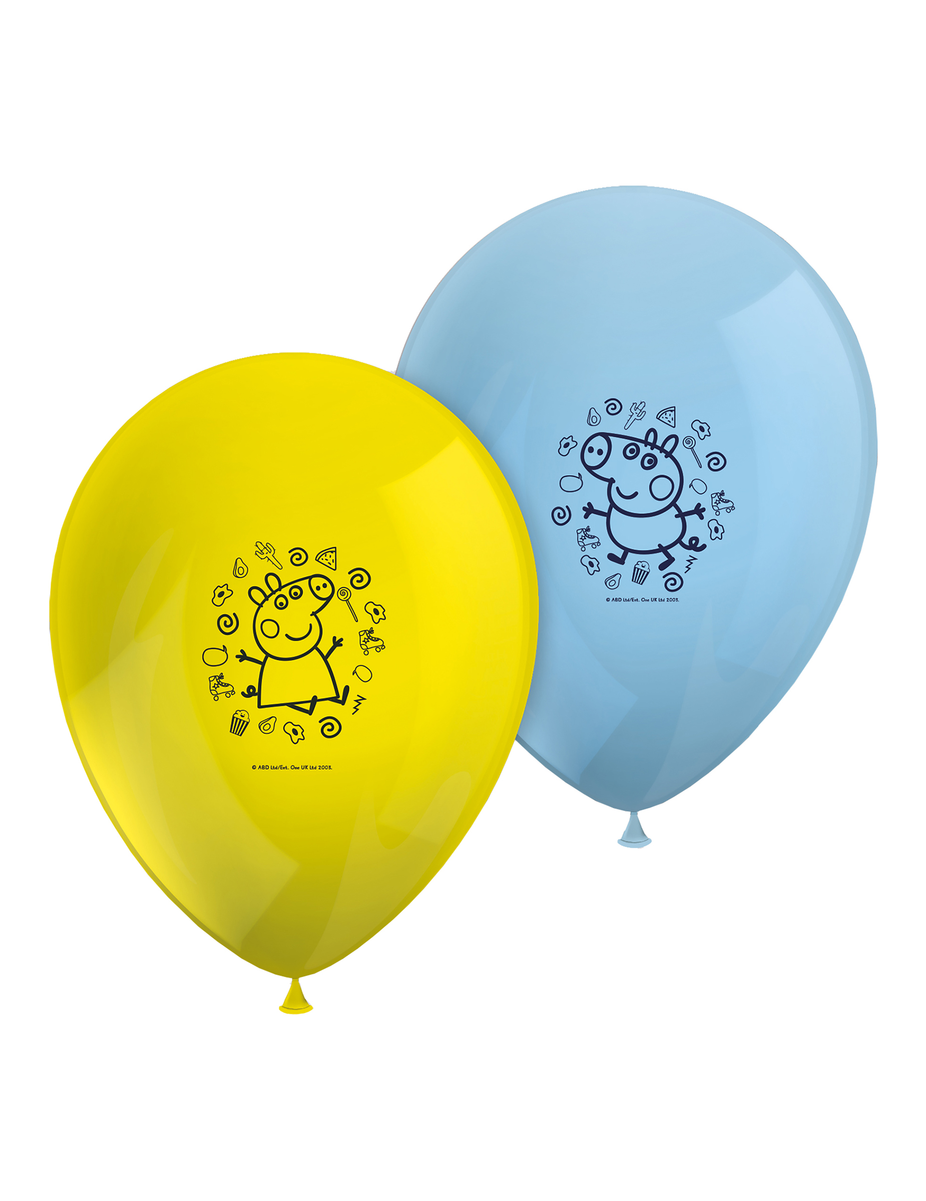 8 Ballons en latex Peppa Pig jaunes et bleus 26 cm