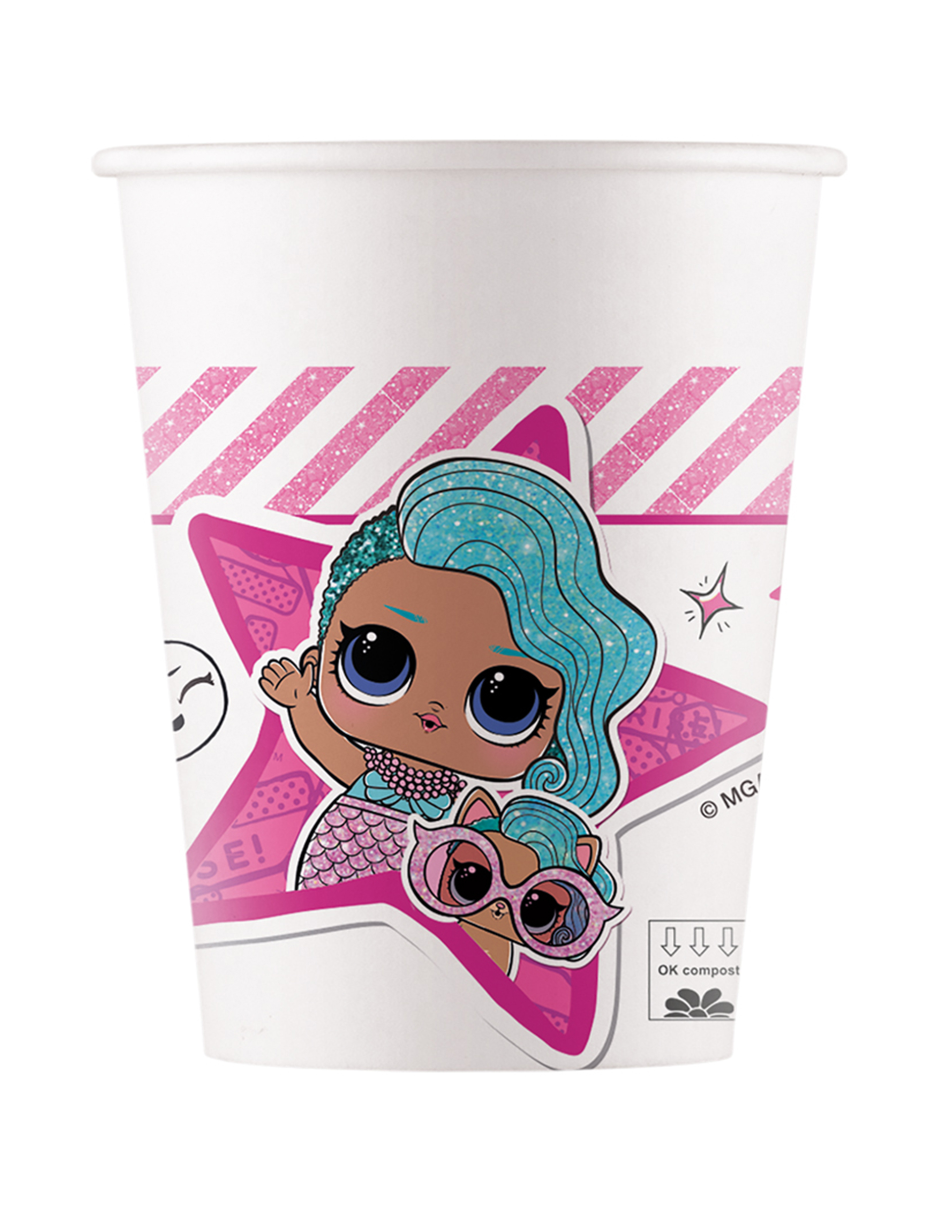 8 Gobelets en carton LOL roses 200 ml