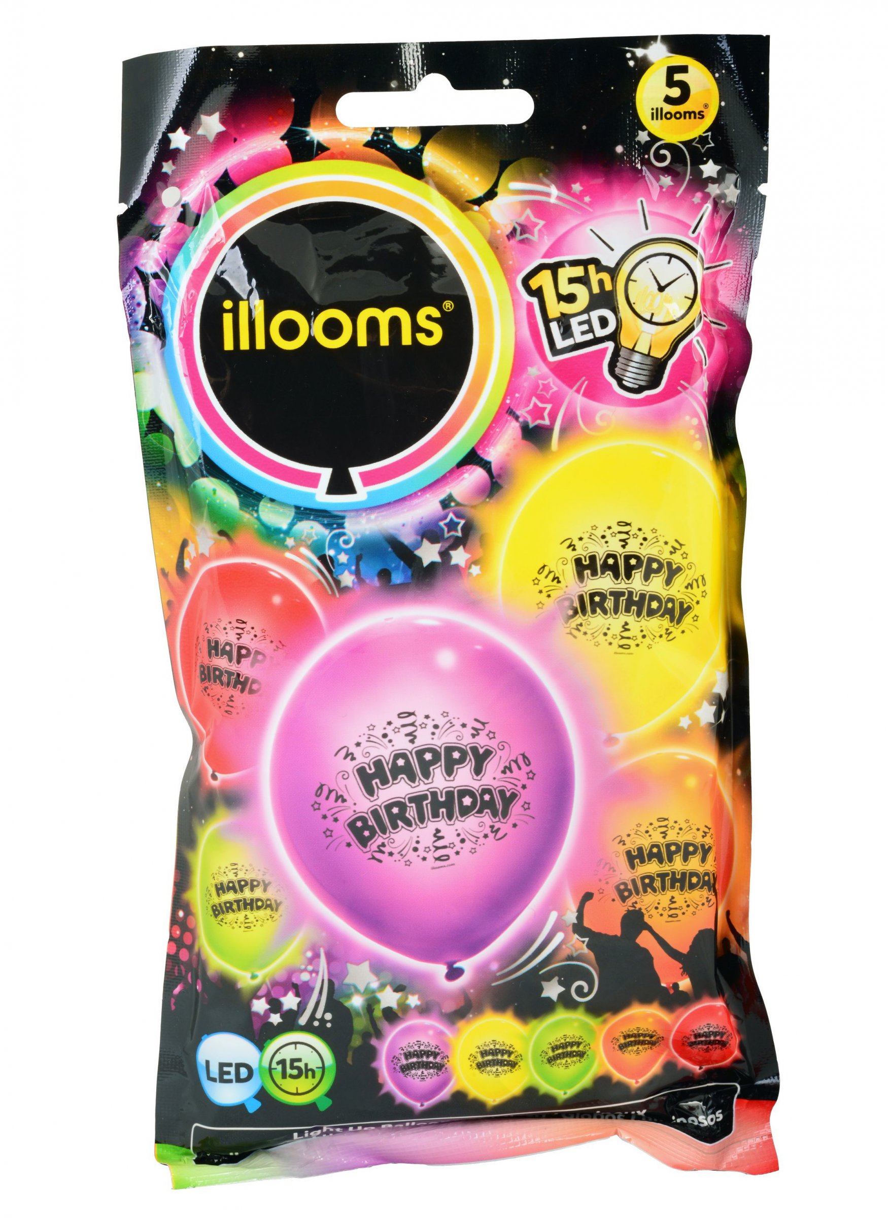 5 Ballons LED Happy Birthday Illooms®