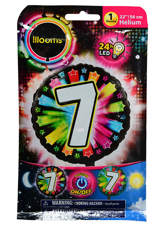 Ballon aluminium chiffre 7 multicolore LED Illooms® 50 cm